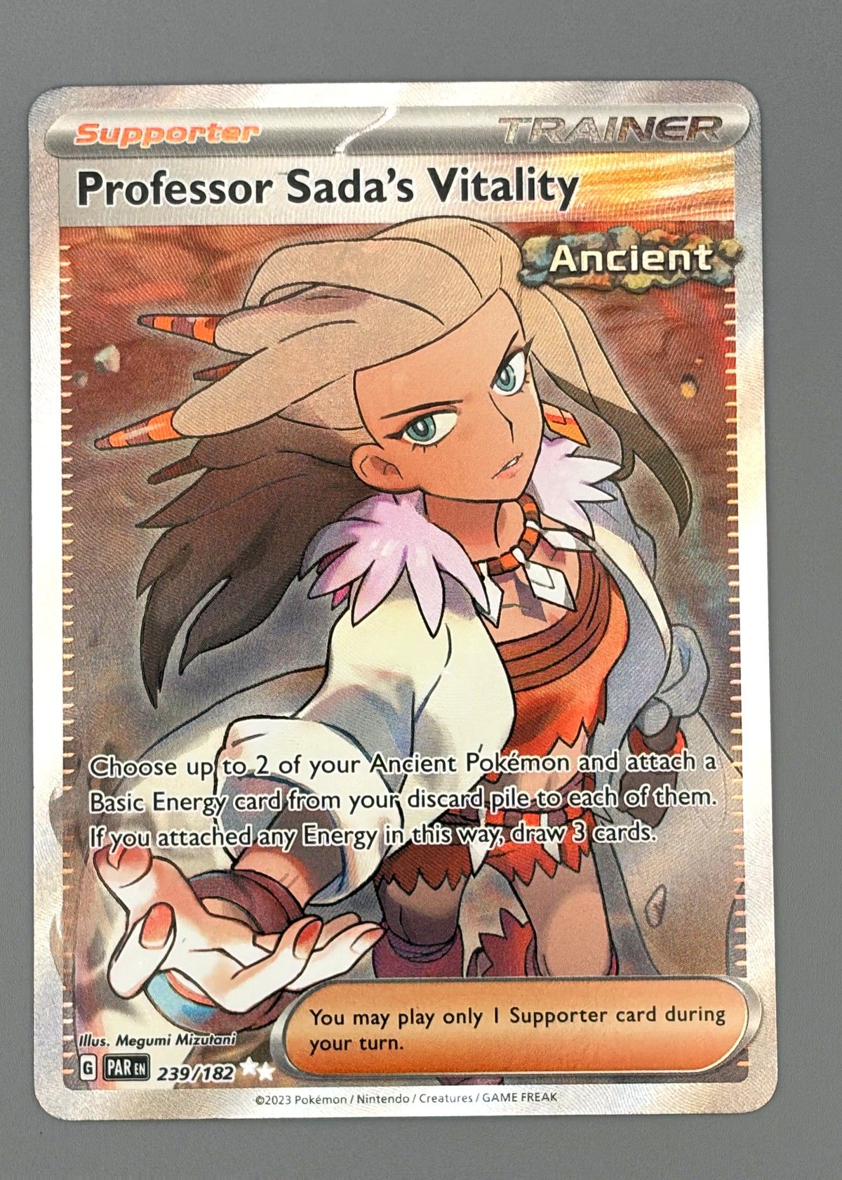 Professor Sada's Vitality 239/182 (Scarlet & Violet) - Supporter Full Art, front
