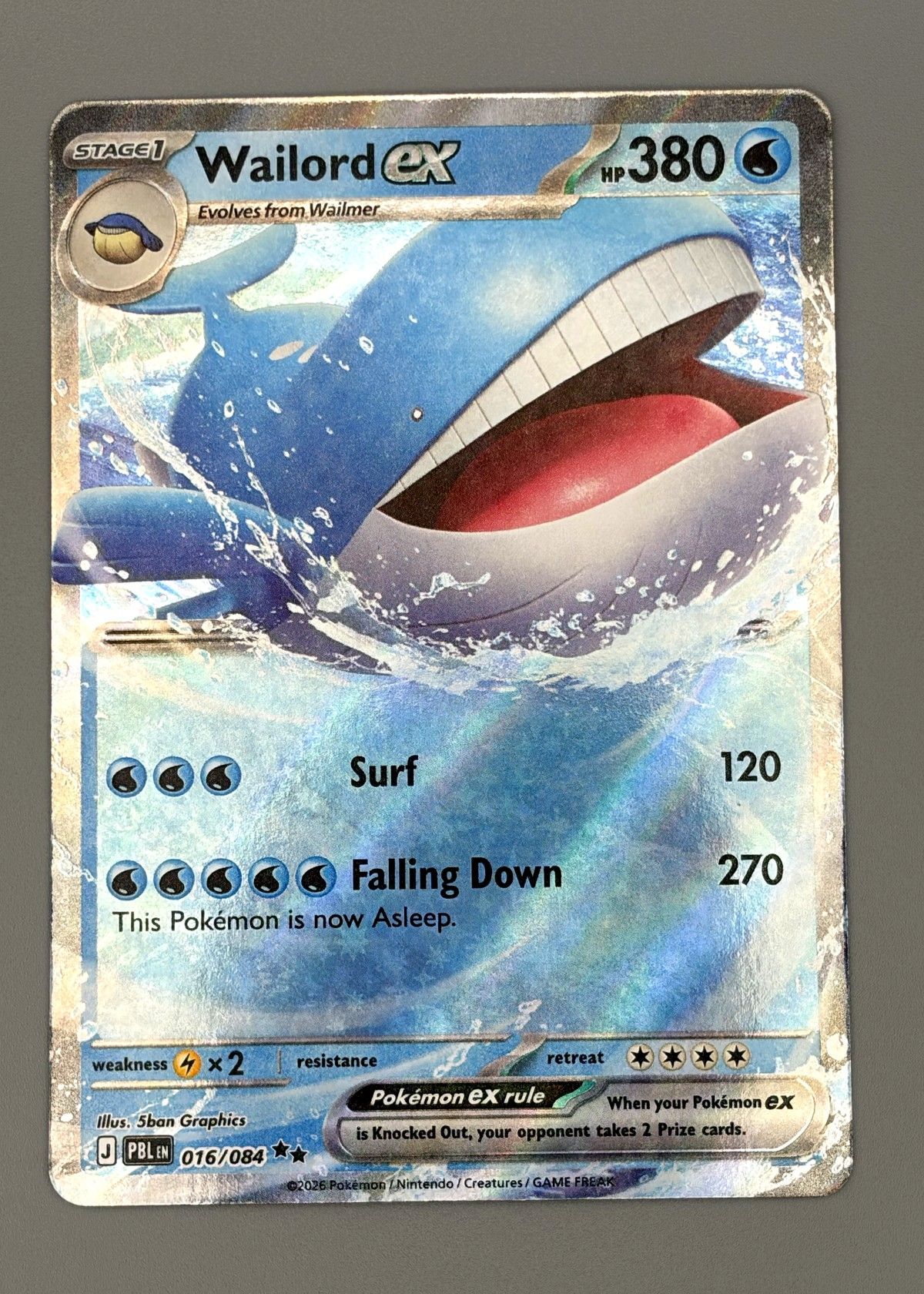 Wailord ex 016/084 (Pokémon TCG) - Ultra Rare, front