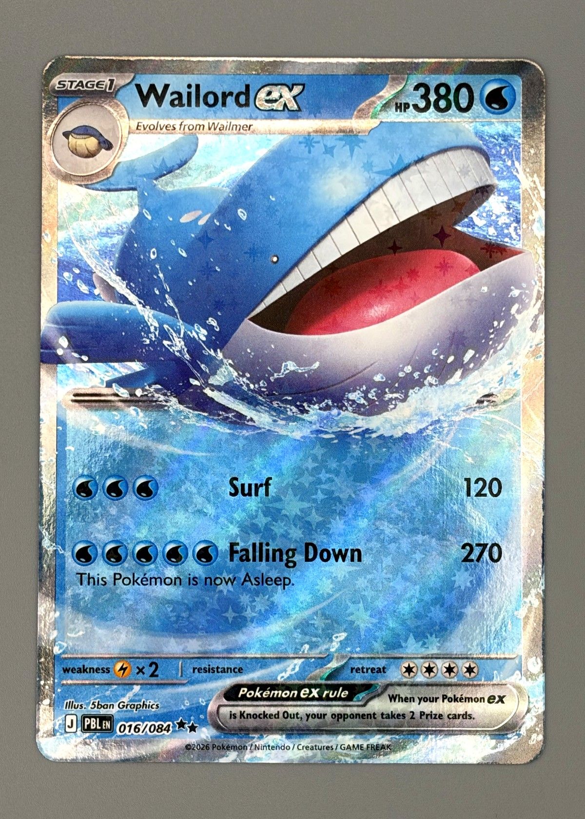 Wailord ex 016/084 (Pokémon TCG) - Ultra Rare, front