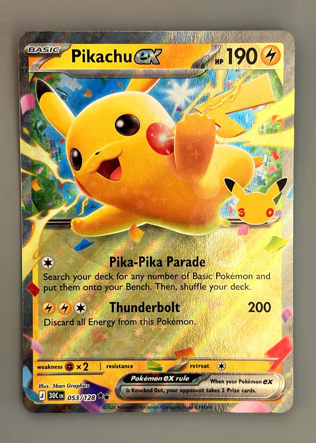 Pikachu ex 053/128 (30th Celebration) - Double Rare, front