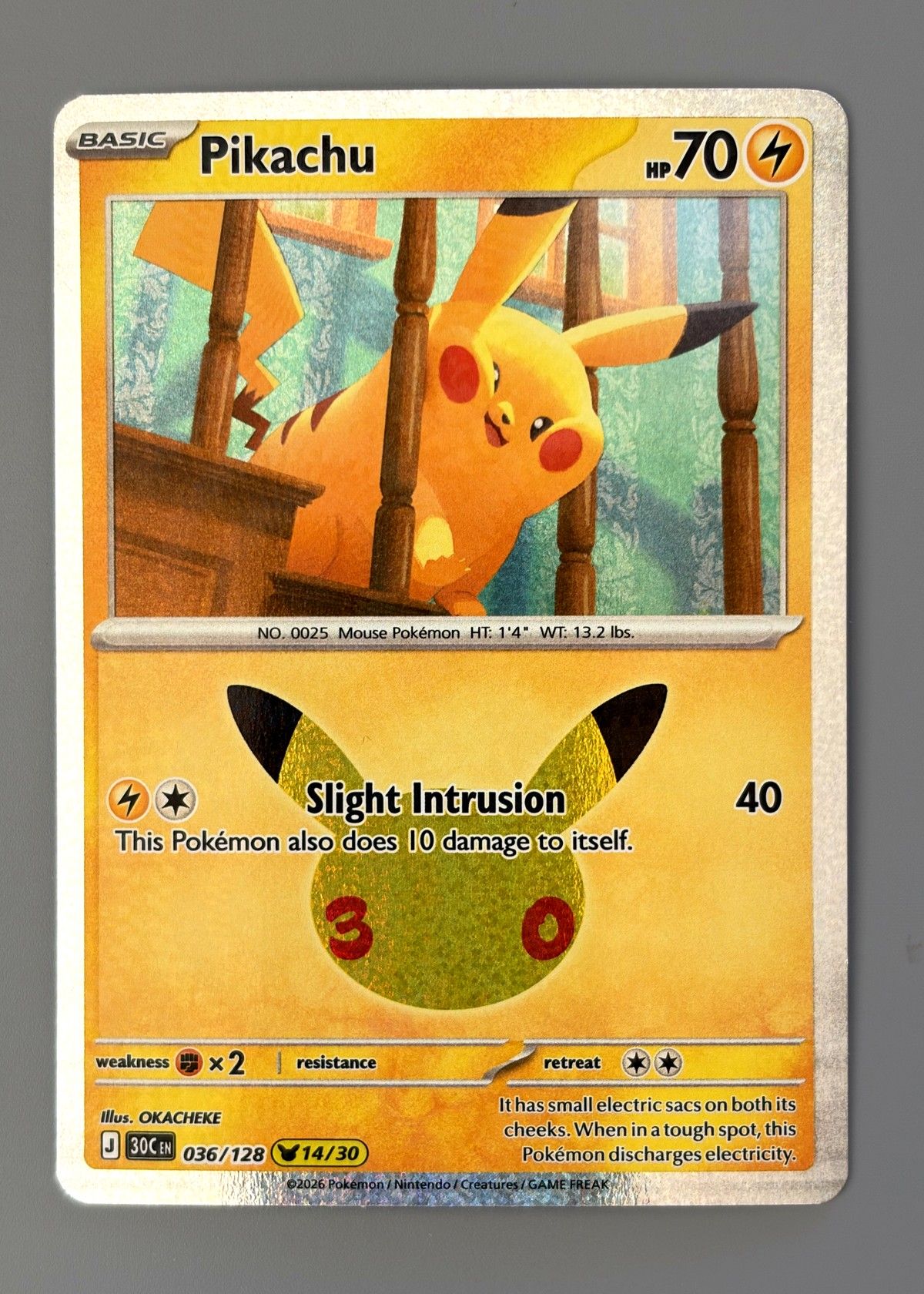 Pikachu 036/128 (30th Celebration) - Pikachu Rare, front