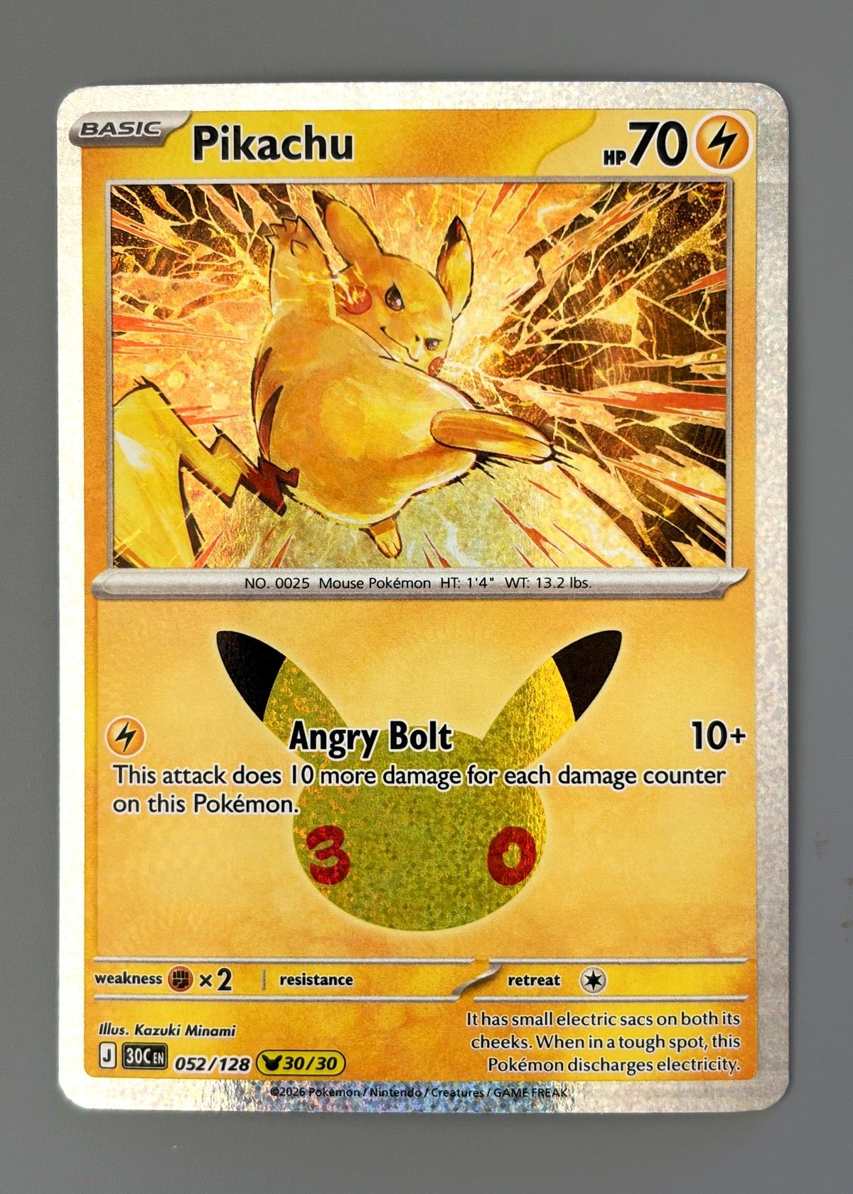 Pikachu 052/128 (30th Celebration) - Pikachu Rare, front
