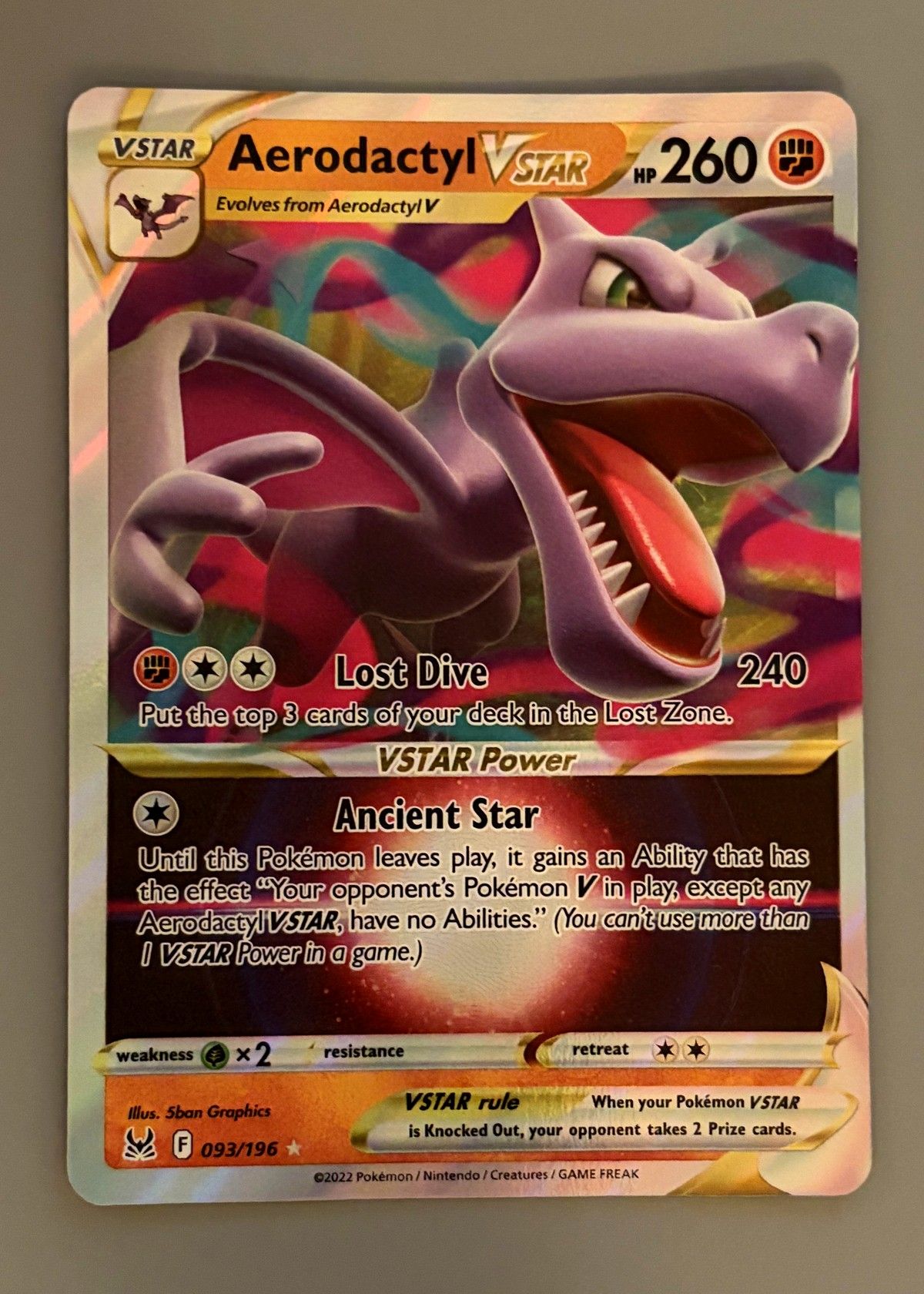 Aerodactyl VSTAR 093/196 (Lost Origin) - Holo Rare Vstar, front