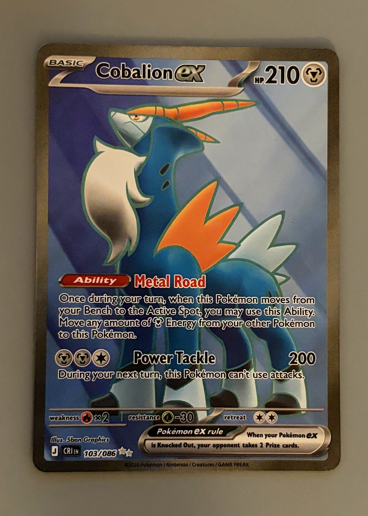 Cobalion ex 103/086 (Chaos Rising) - Ultra Rare, front