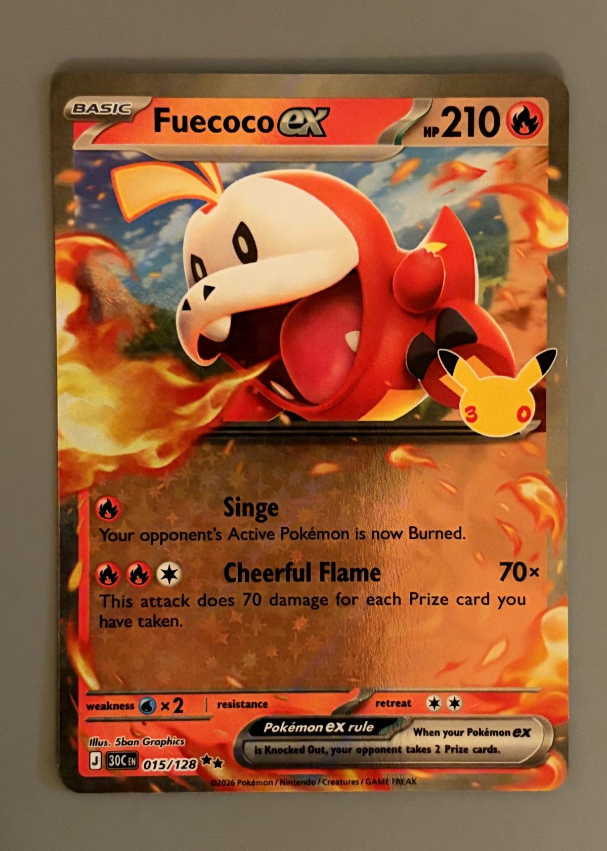 Fuecoco ex 015/128 (30th Celebration) - Double Rare, front
