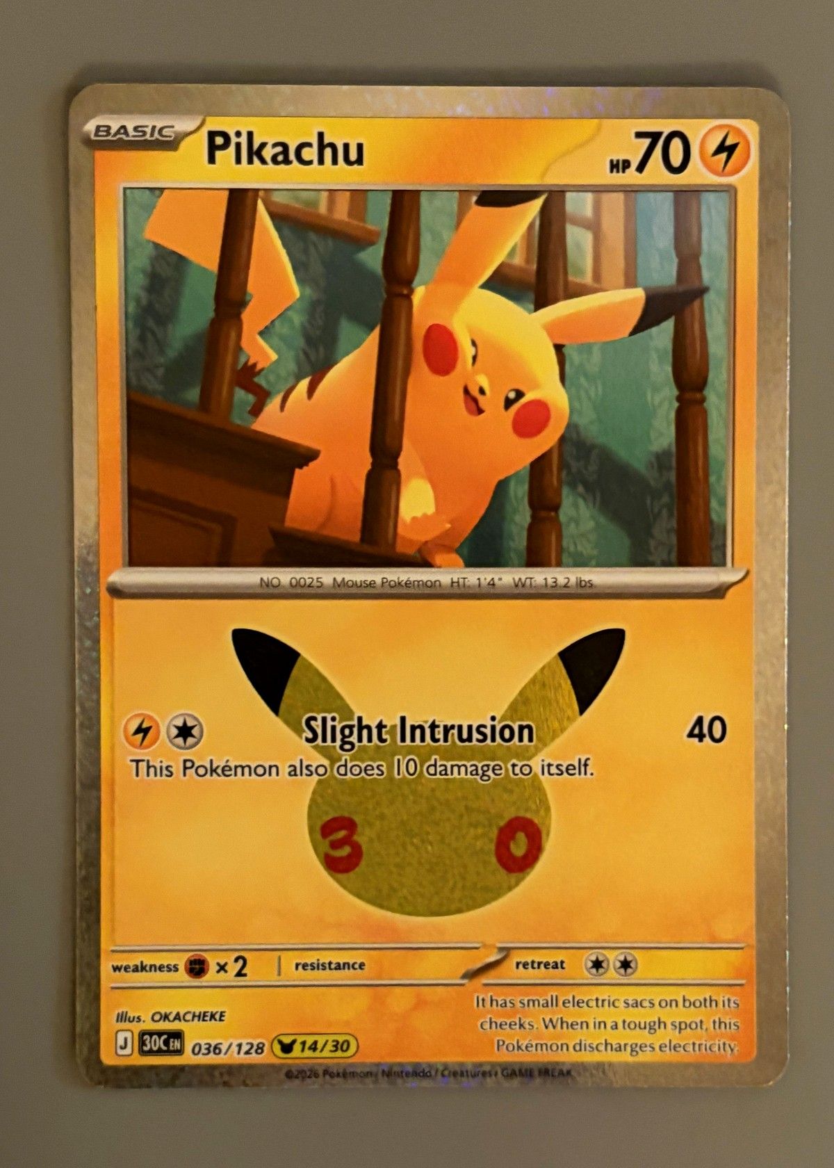 Pikachu 036/128 (30th Celebration) - Pikachu Rare, front