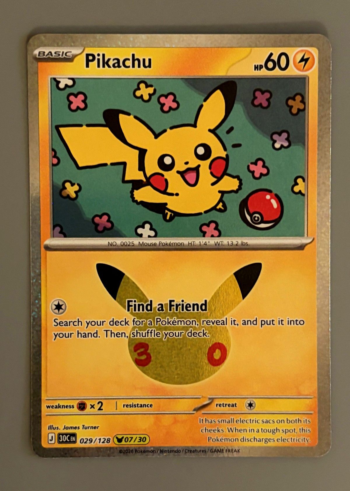 Pikachu 029/128 (30th Celebration) - Pikachu Rare, front