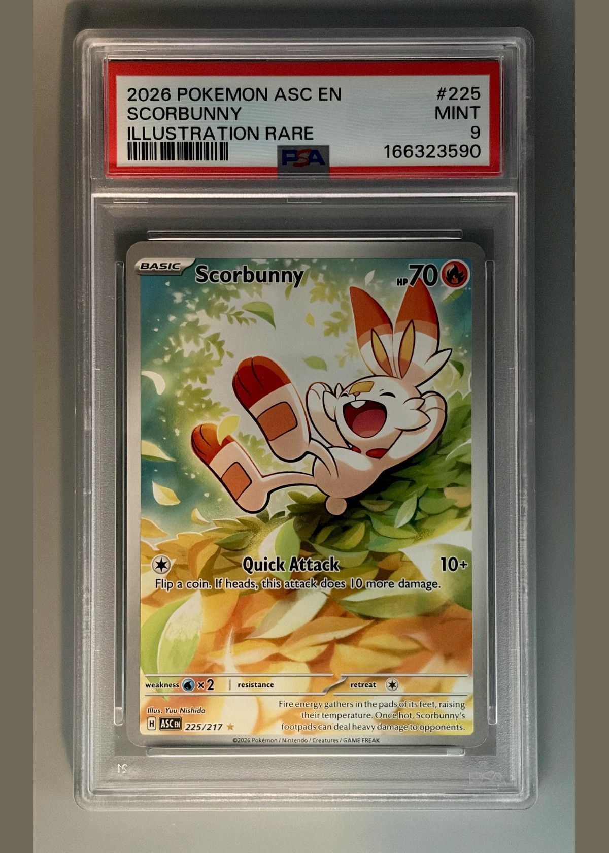 Scorbunny #225 (2026 Pokémon ASC EN) - Illustration Rare - PSA 9 MINT, front