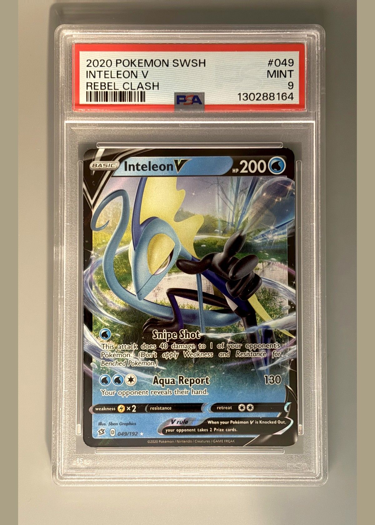 Inteleon V #049 (2020 Pokemon Sword & Shield Rebel Clash) - PSA 9, front