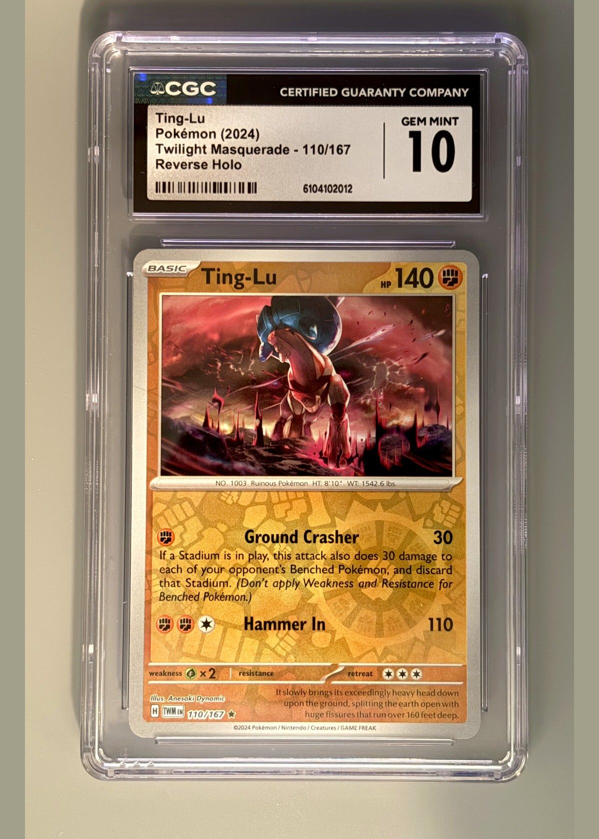 Ting-Lu 110/167 (Pokémon 2024 Twilight Masquerade) - Reverse Holo - CGC 10, front