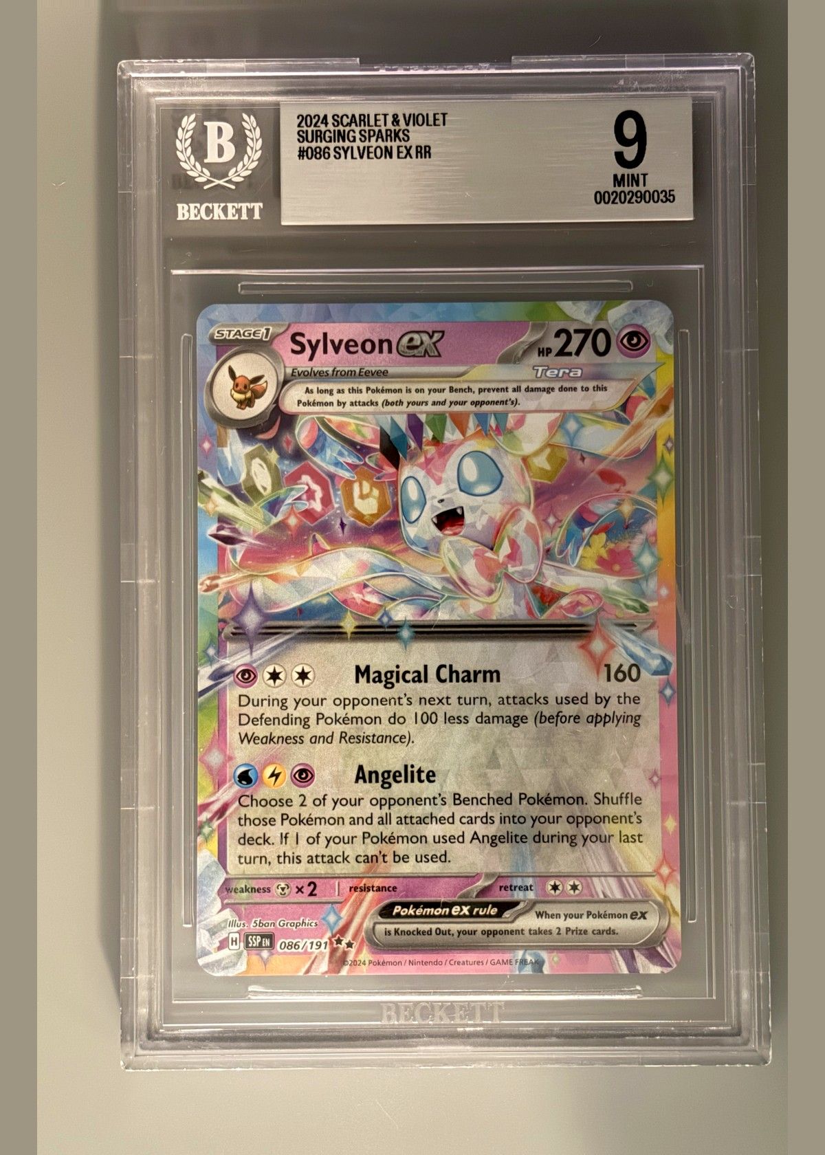 Sylveon ex 086/191 (Scarlet & Violet: Surging Sparks) - Beckett 9 Mint, front