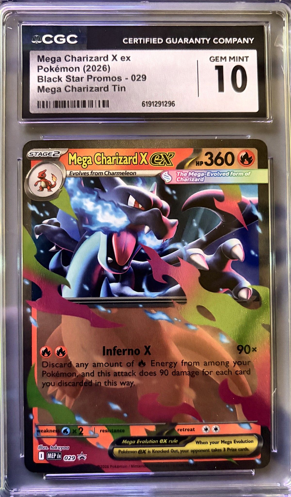 Mega Charizard X ex 029 (2026 Pokémon English Black Star Promos) - CGC Gem Mint 10, front