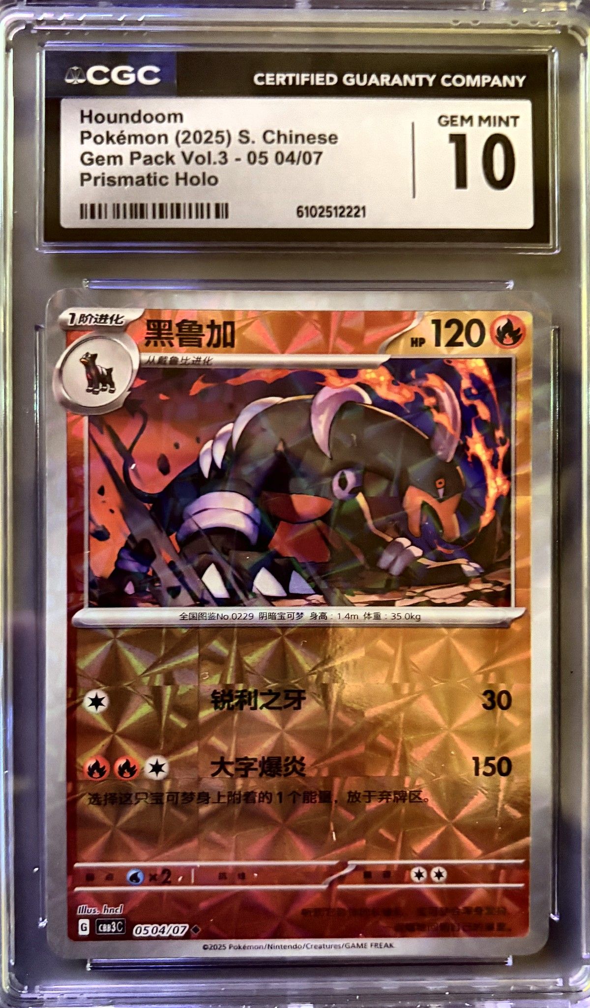 Houndoom 04/07 (2025 Pokémon Chinese Gem Pack Vol.3 - 05) - CGC Gem Mint 10, front