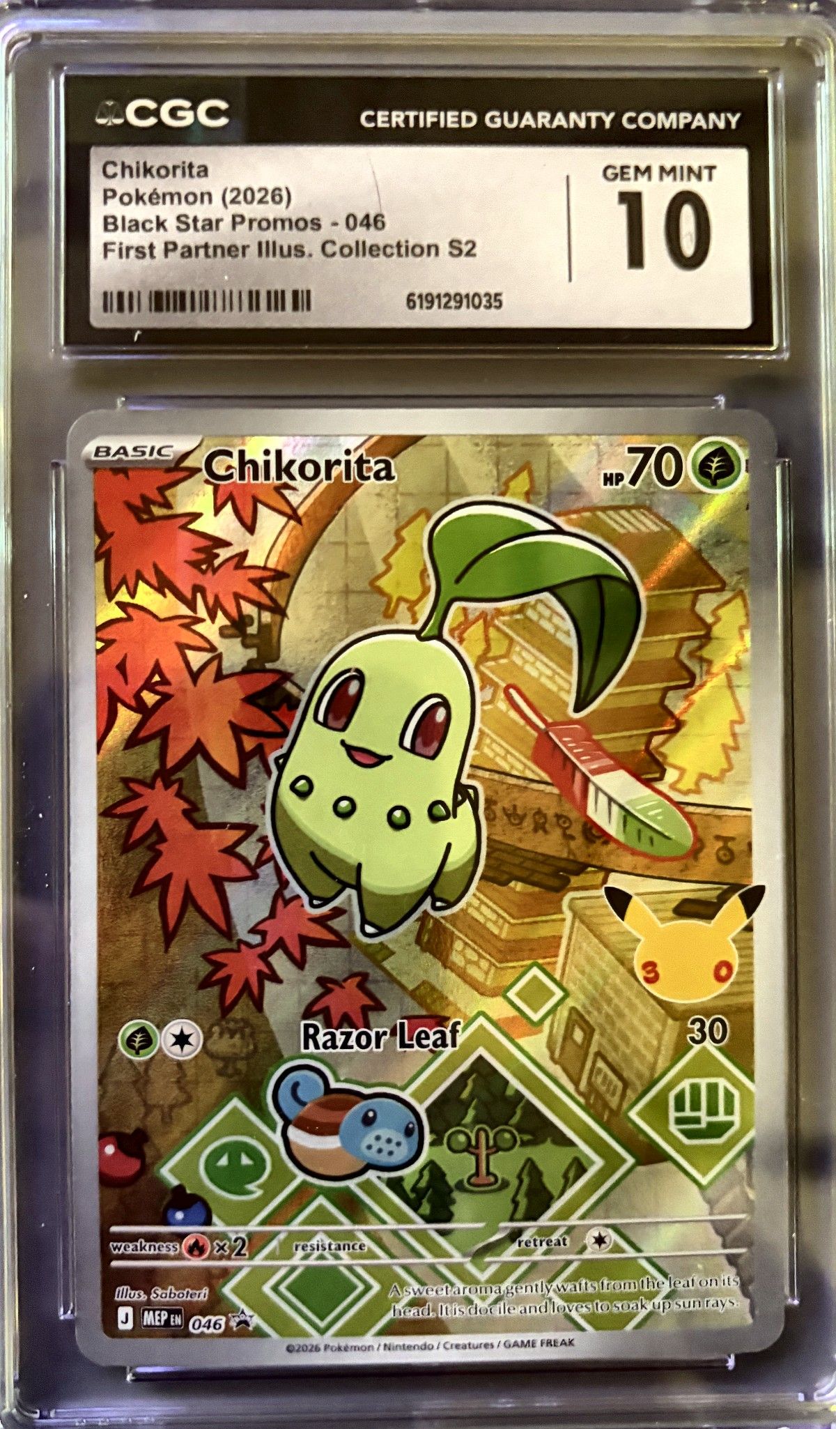 Chikorita 046 (2026 Pokémon English Black Star Promos) - CGC Gem Mint 10, front