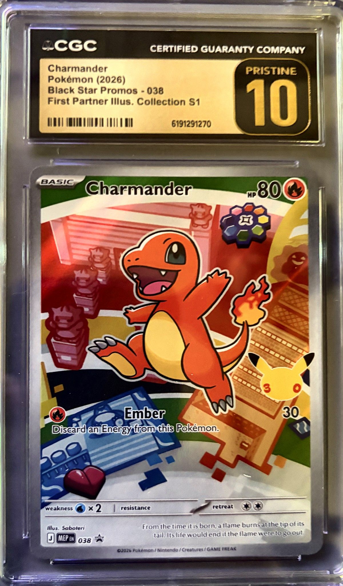 Charmander 038 (2026 Pokémon English Black Star Promos) - CGC Pristine 10, front