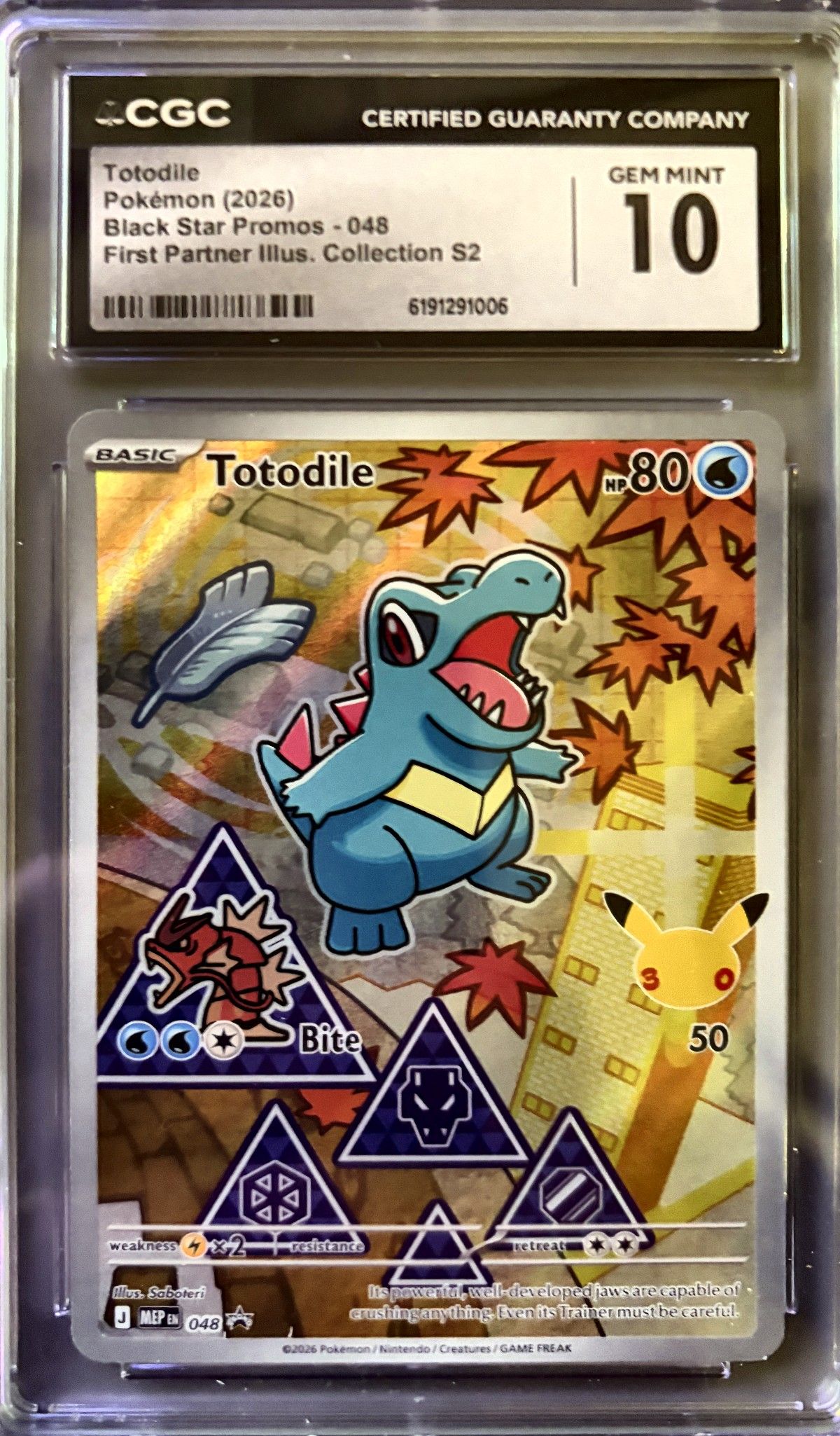 Totodile 048 (2026 Pokémon English Black Star Promos) - CGC Gem Mint 10, front