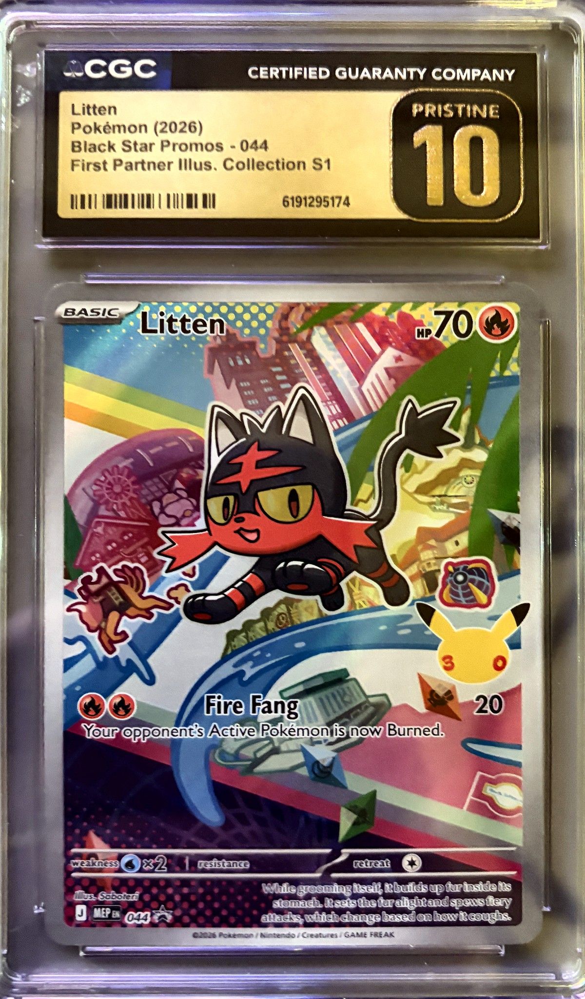 Litten 044 (2026 Pokémon English Black Star Promos) - CGC Pristine 10, front