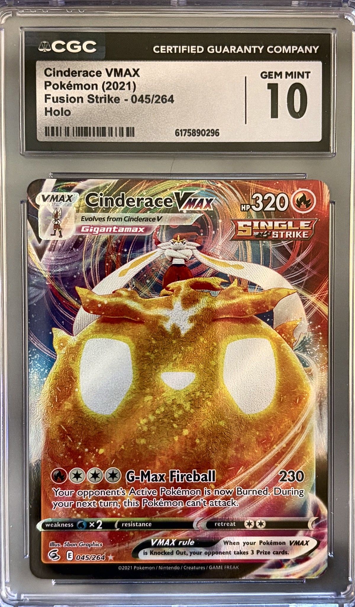 Cinderace VMAX 045/264 (2021 Pokémon English Fusion Strike) - CGC Gem Mint 10, front