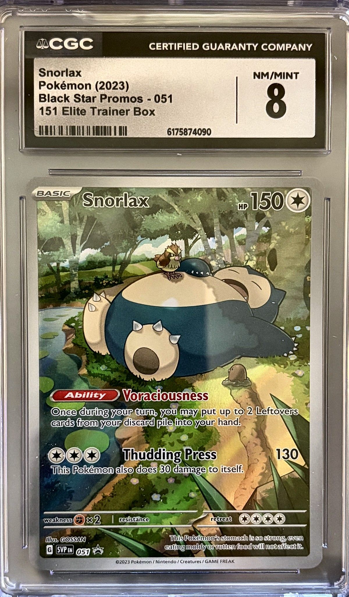 Snorlax 051 (2023 Pokémon English Black Star Promos) - CGC Nm/Mint 8, front