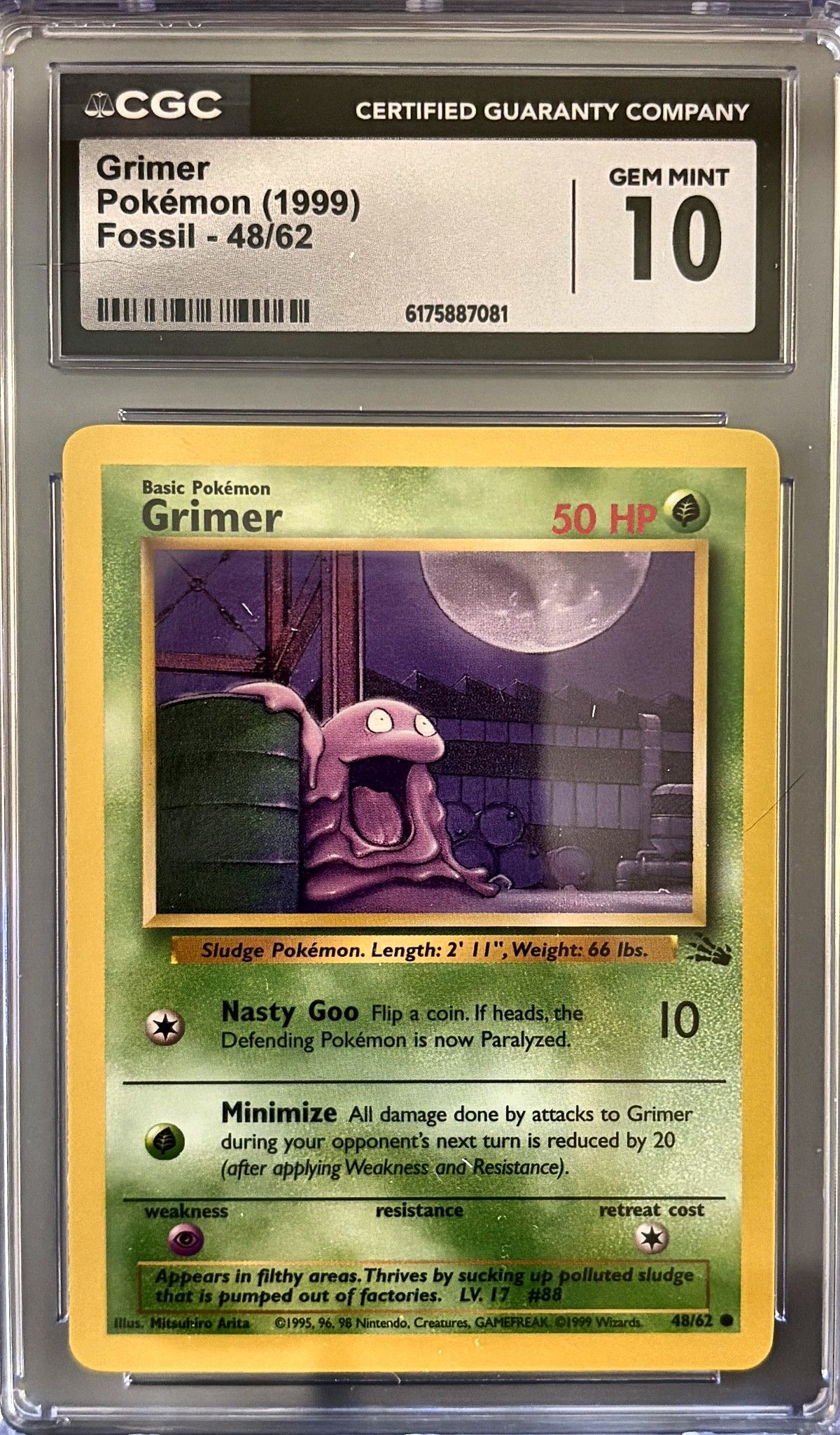 Grimer 48/62 (1999 Pokémon English Fossil) - CGC Gem Mint 10, front