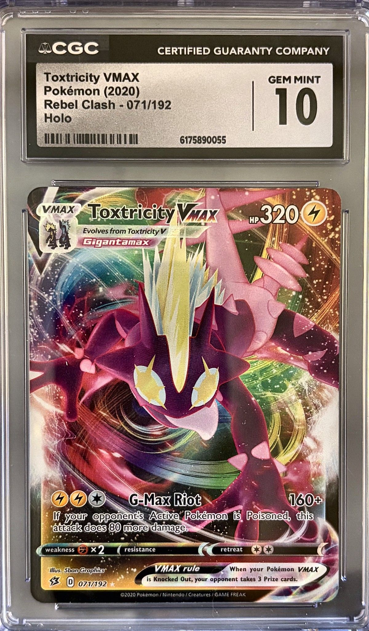 Toxtricity VMAX 071/192 (2020 Pokémon English Rebel Clash) - CGC Gem Mint 10, front