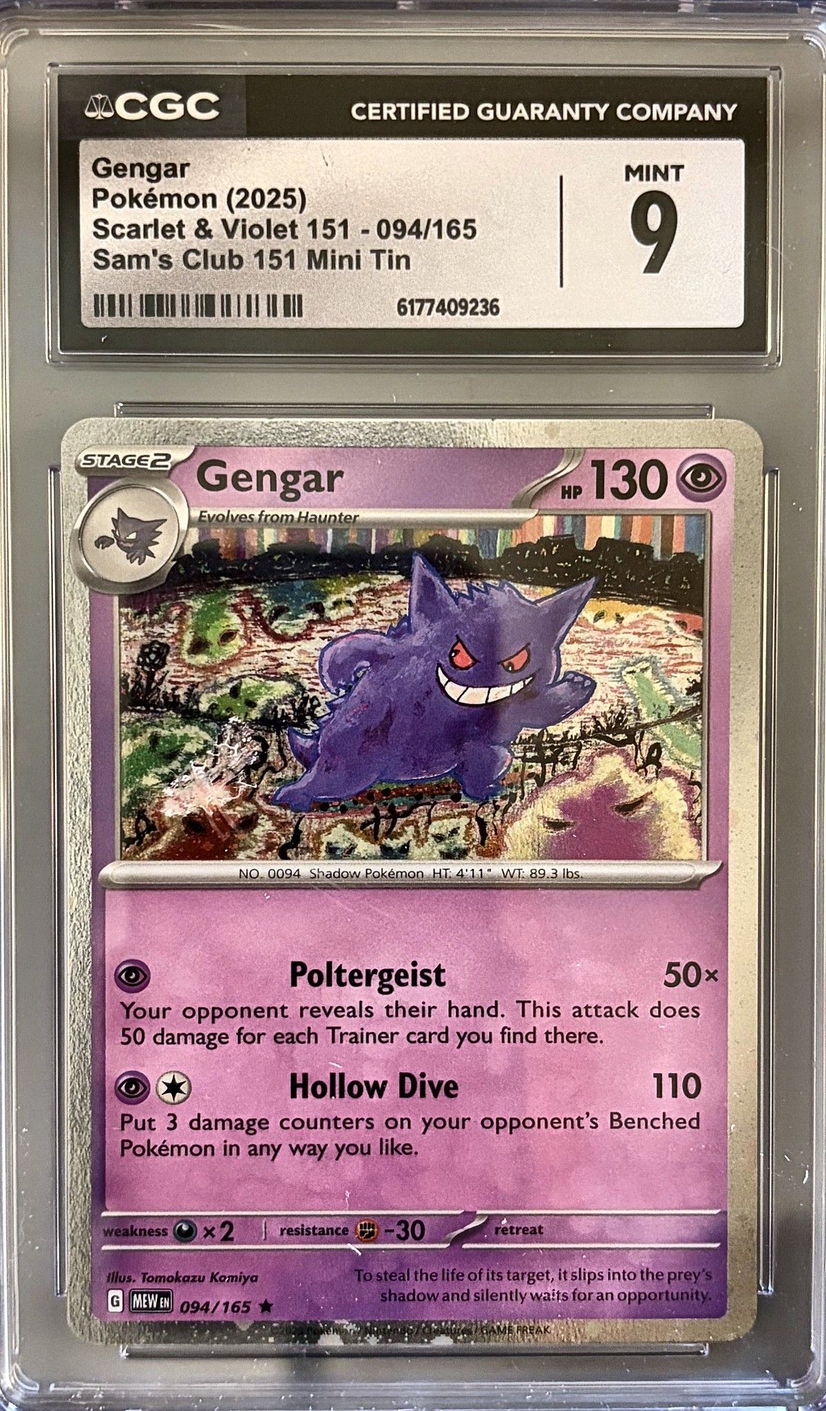 Gengar 094/165 (2025 Pokémon English Scarlet & Violet 151) - CGC Mint 9, front