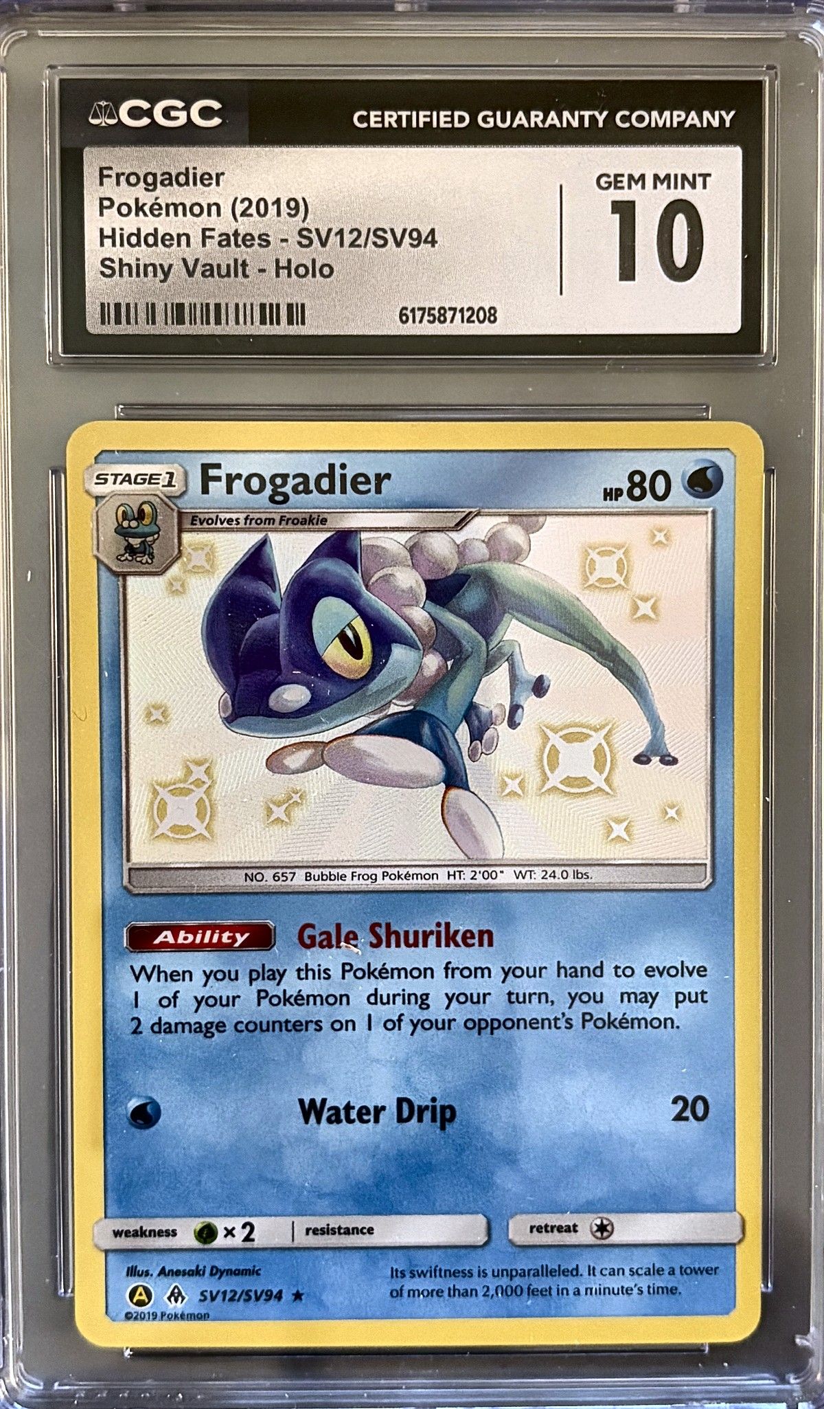 Frogadier SV12/SV94 (2019 Pokémon English Hidden Fates) - CGC Gem Mint 10, front