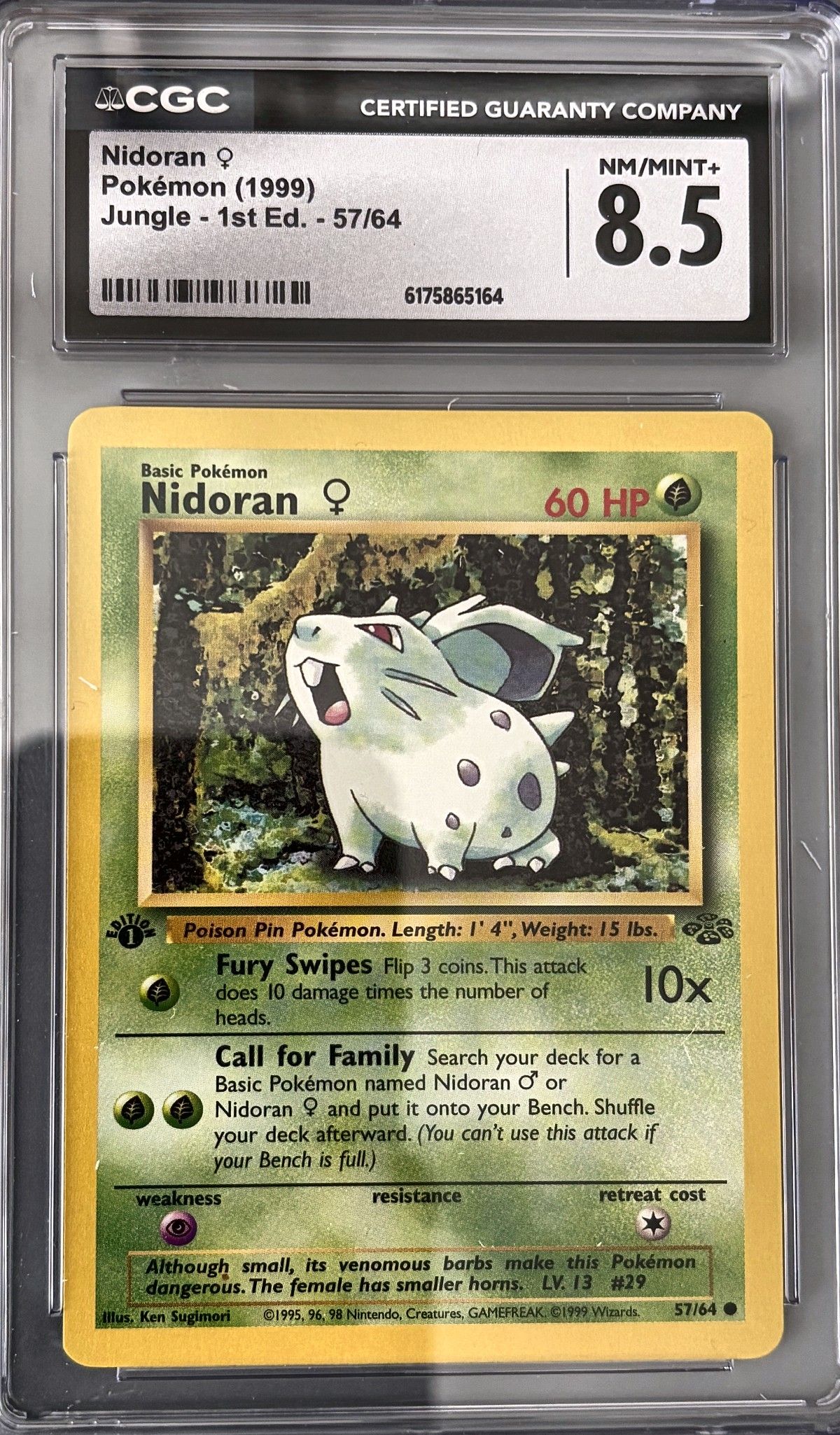 Nidoran ♀ 57/64 (1999 Pokémon English Jungle) - CGC Nm/Mint+ 8.5, front