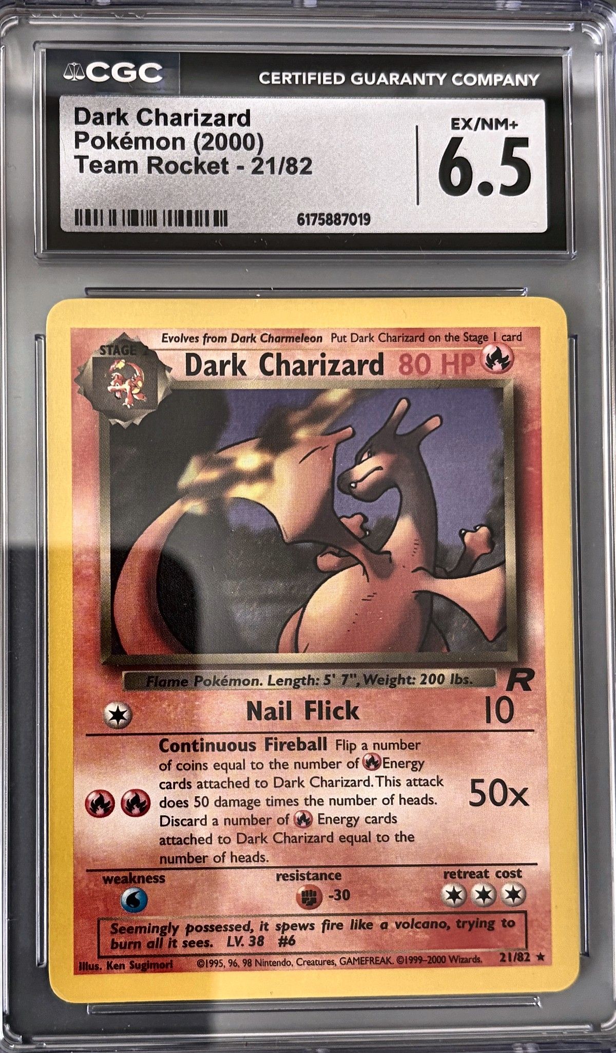 Dark Charizard 21/82 (2000 Pokémon English Team Rocket) - CGC Ex/Nm+ 6.5, front