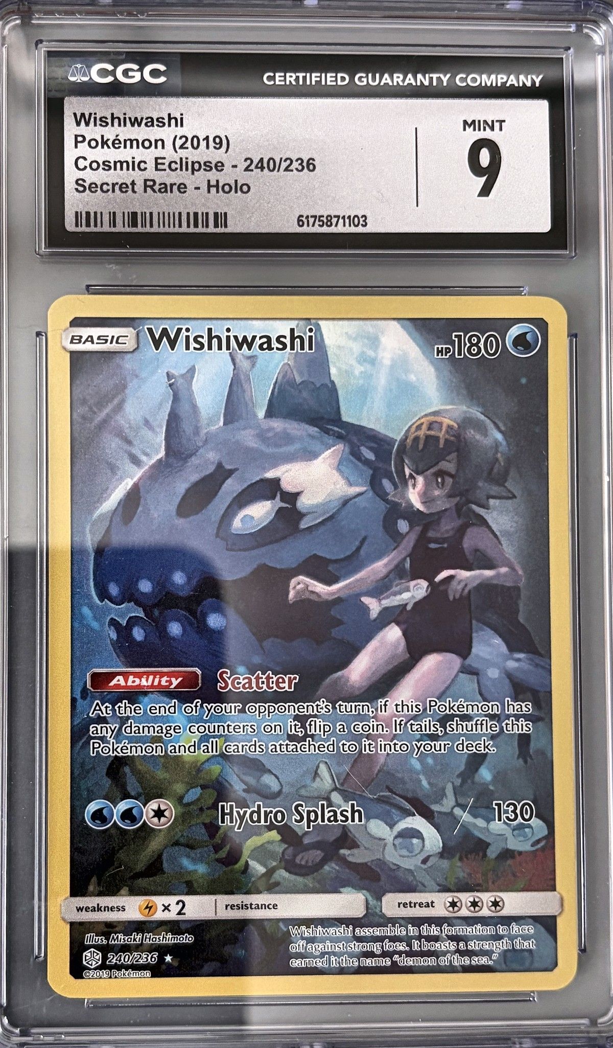 Wishiwashi 240/236 (2019 Pokémon English Cosmic Eclipse) - CGC Mint 9, front