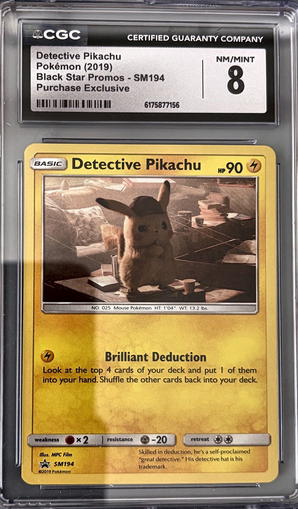 Detective Pikachu SM194 (2019 Pokémon English Black Star Promos) - CGC Nm/Mint 8, front