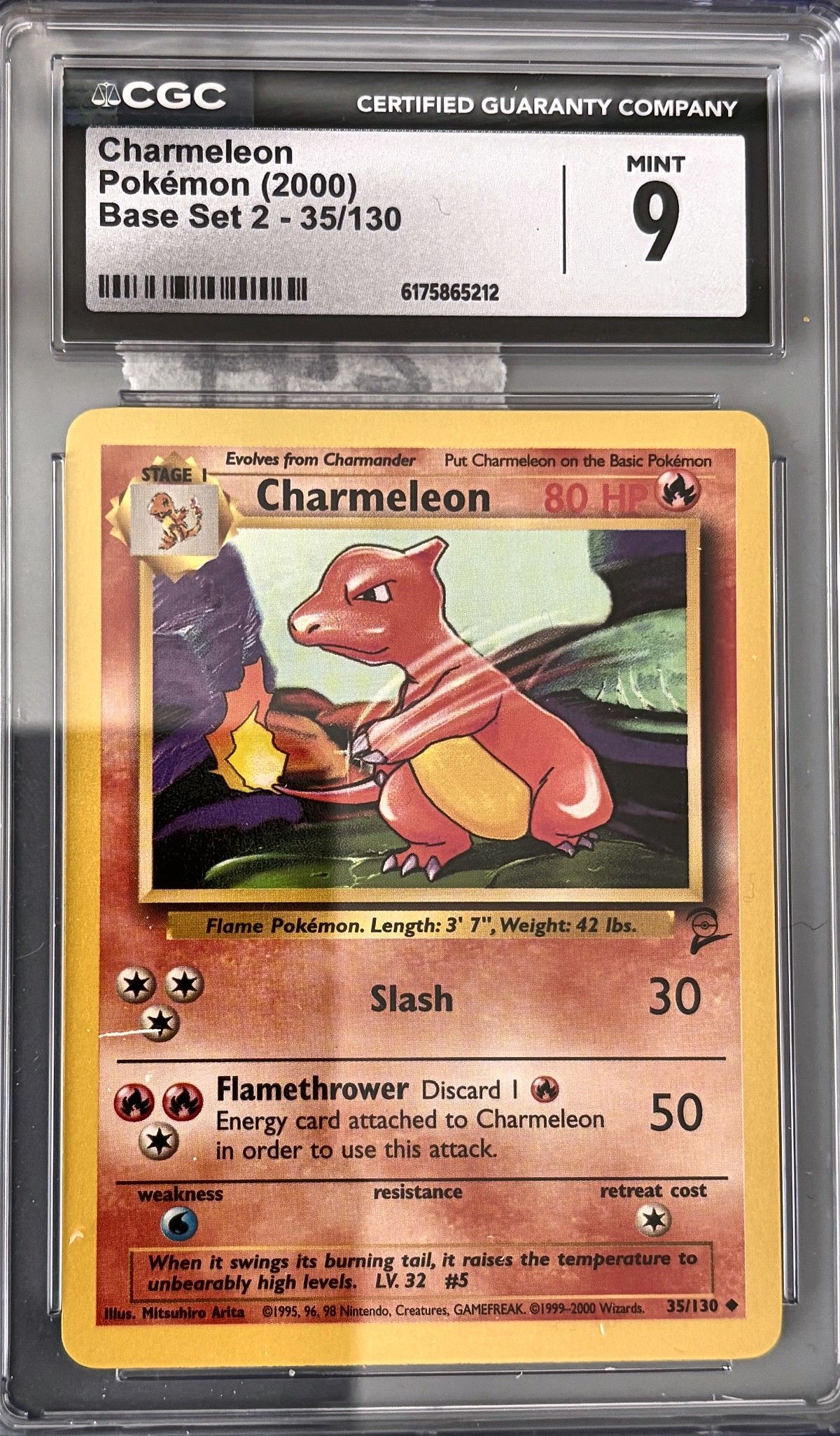Charmeleon 35/130 (2000 Pokémon English Base Set 2) - CGC Mint 9, front