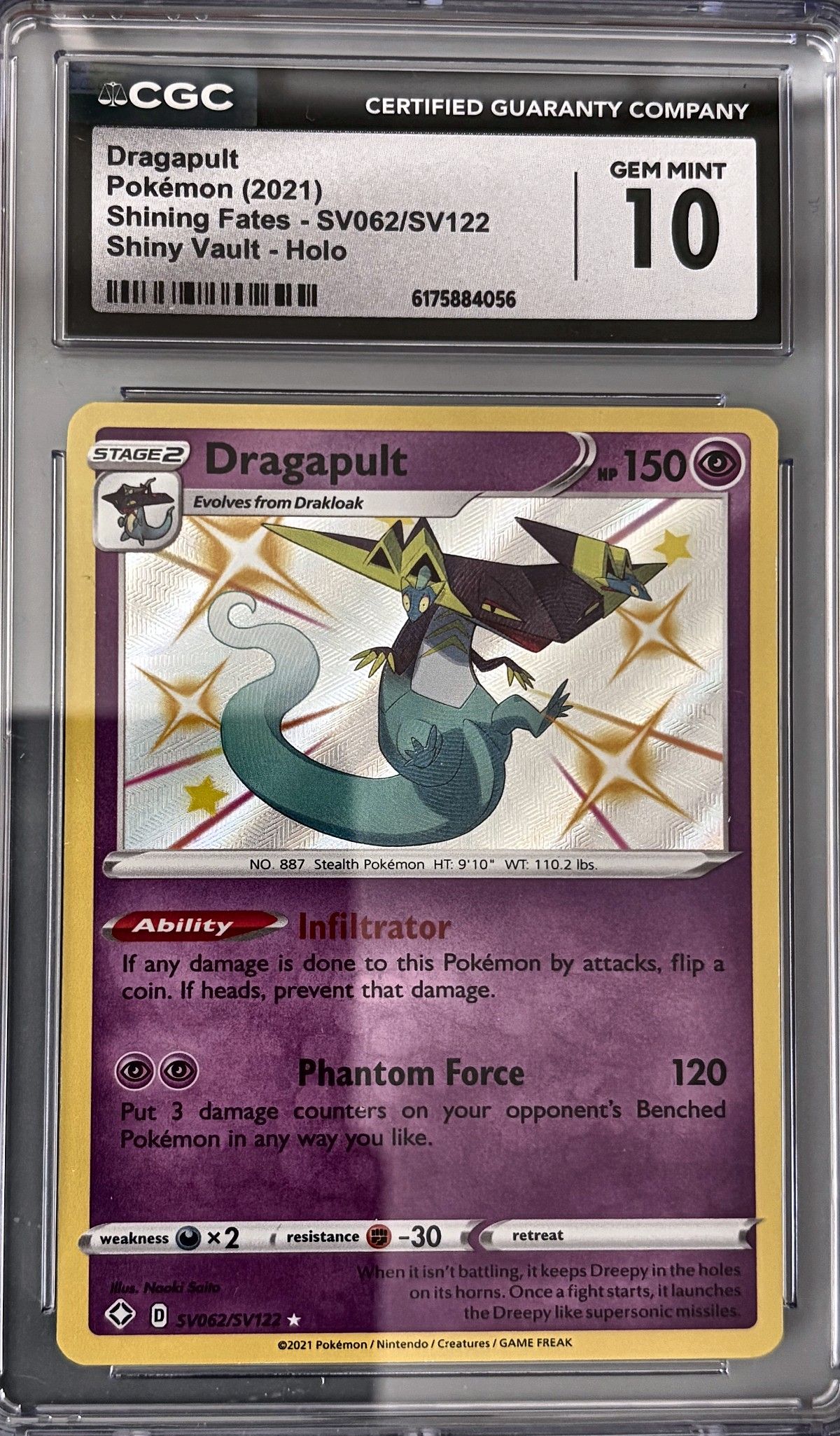 Dragapult SV062/SV122 (2021 Pokémon English Shining Fates) - CGC Gem Mint 10, front