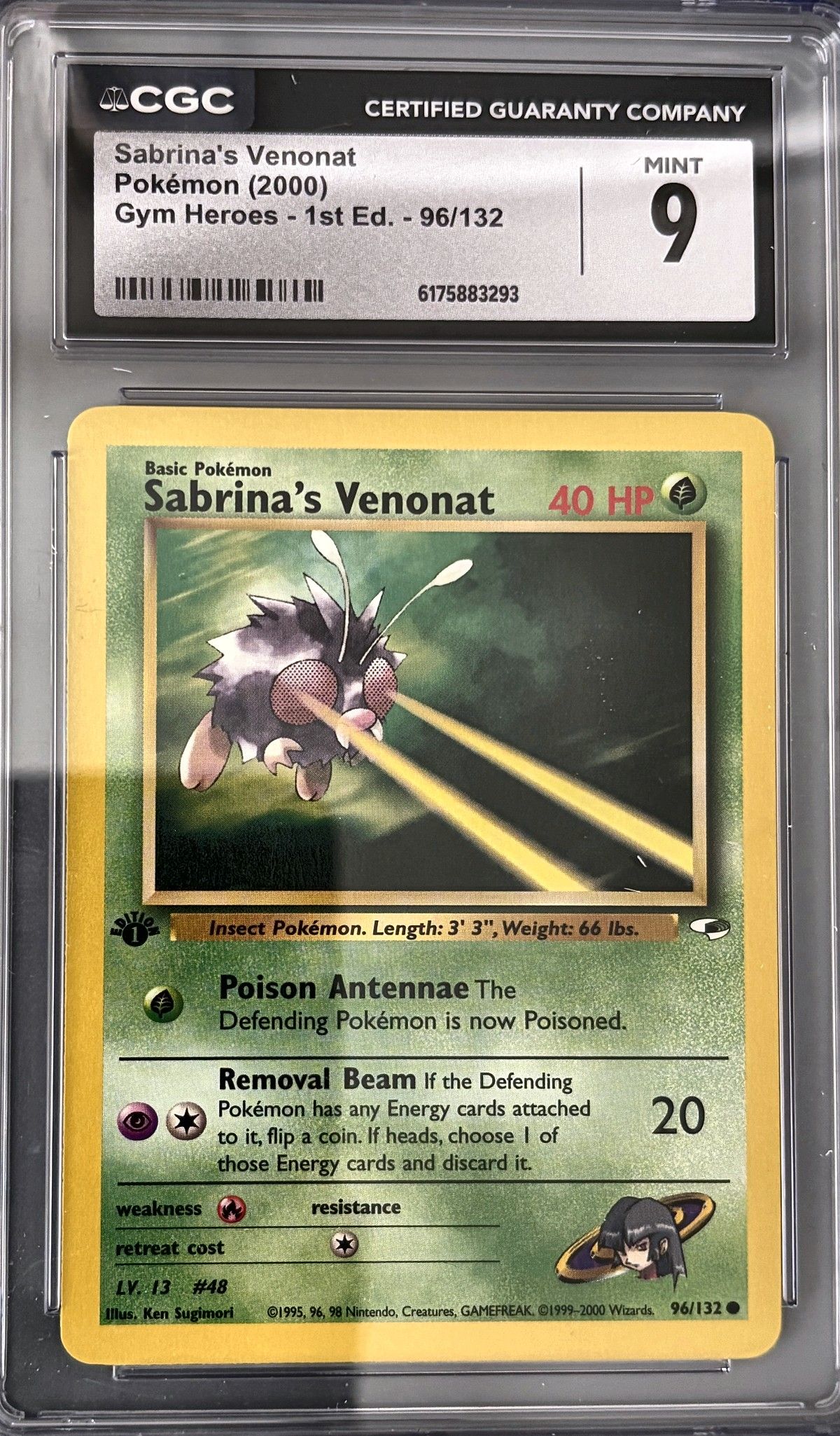Sabrina's Venonat 96/132 (2000 Pokémon English Gym Heroes - 1st Ed.) - CGC Mint 9, front