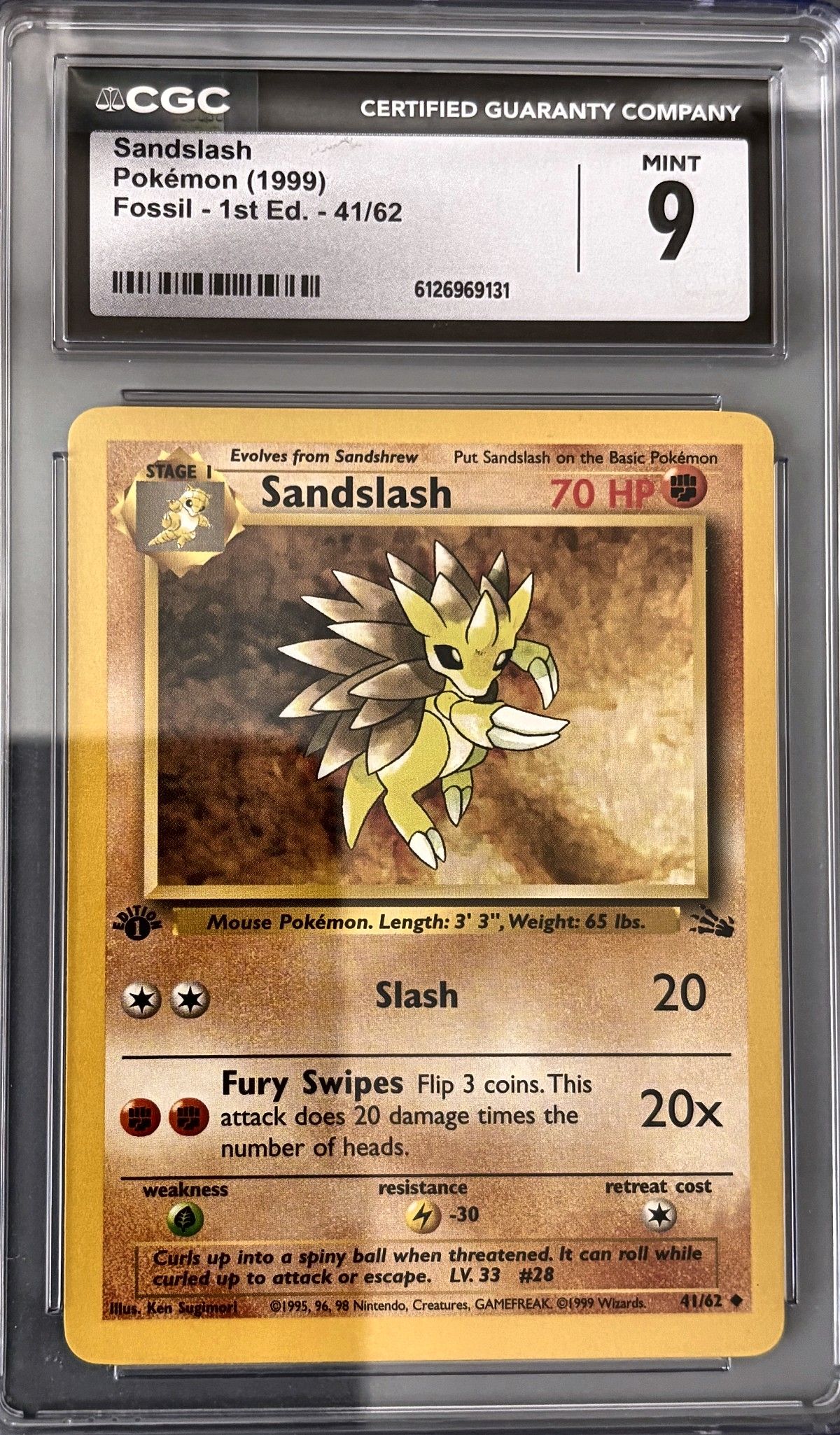 Sandslash 41/62 (1999 Pokémon English Fossil - 1st Ed.) - CGC Mint 9, front