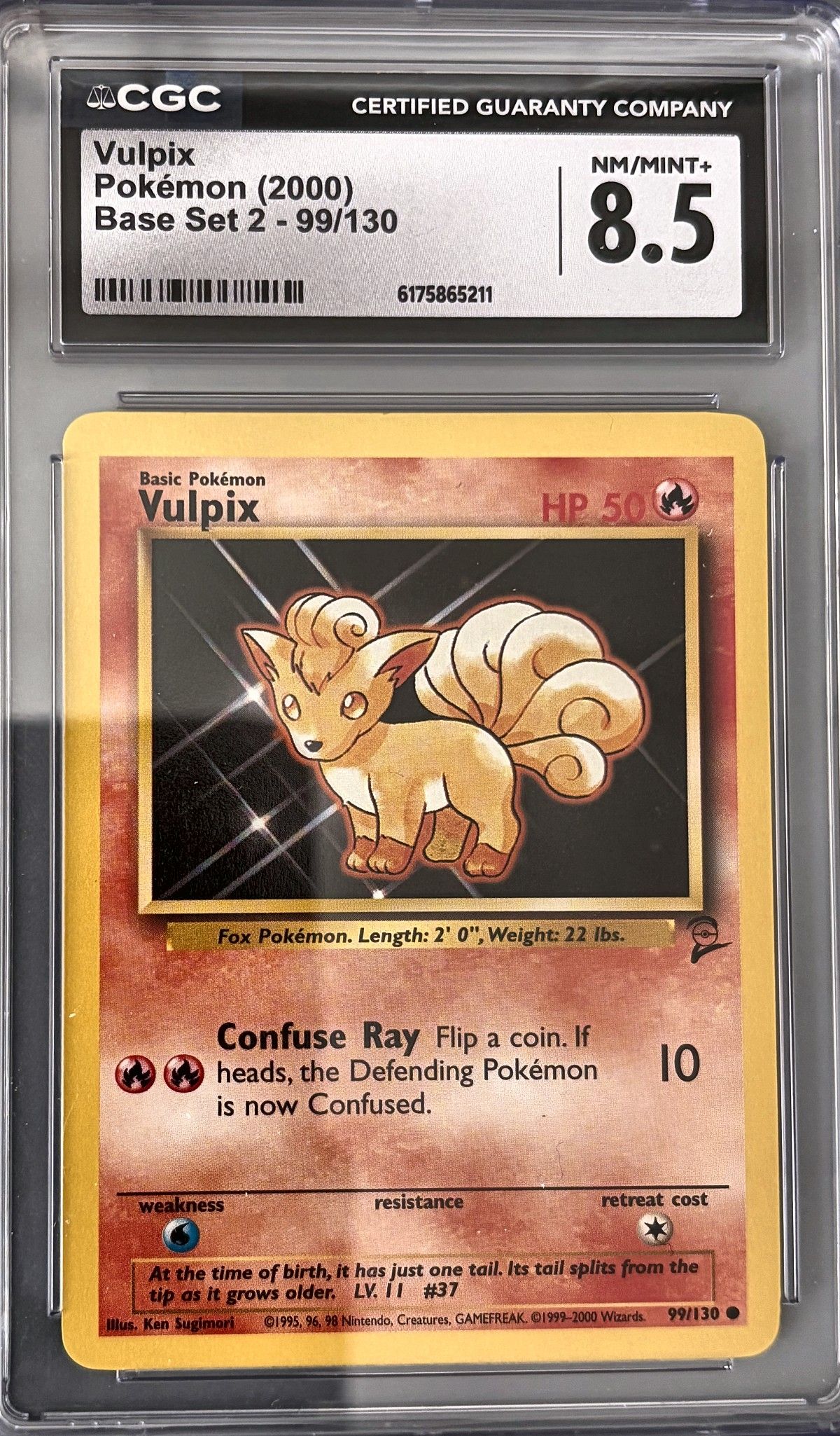 Vulpix 99/130 (2000 Pokémon English Base Set 2) - CGC Nm/Mint+ 8.5, front