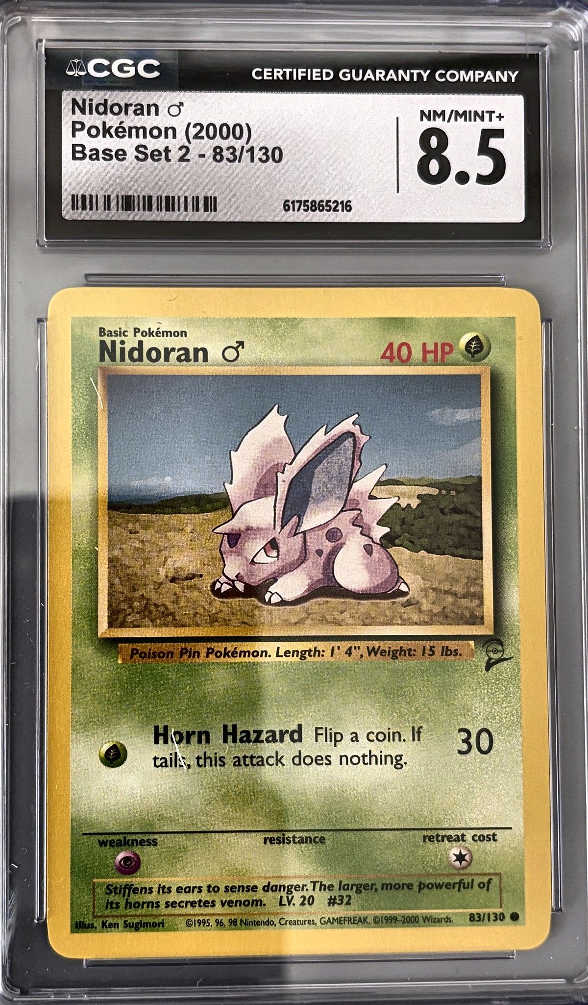 Nidoran ♂ 83/130 (2000 Pokémon English Base Set 2) - CGC Nm/Mint+ 8.5, front