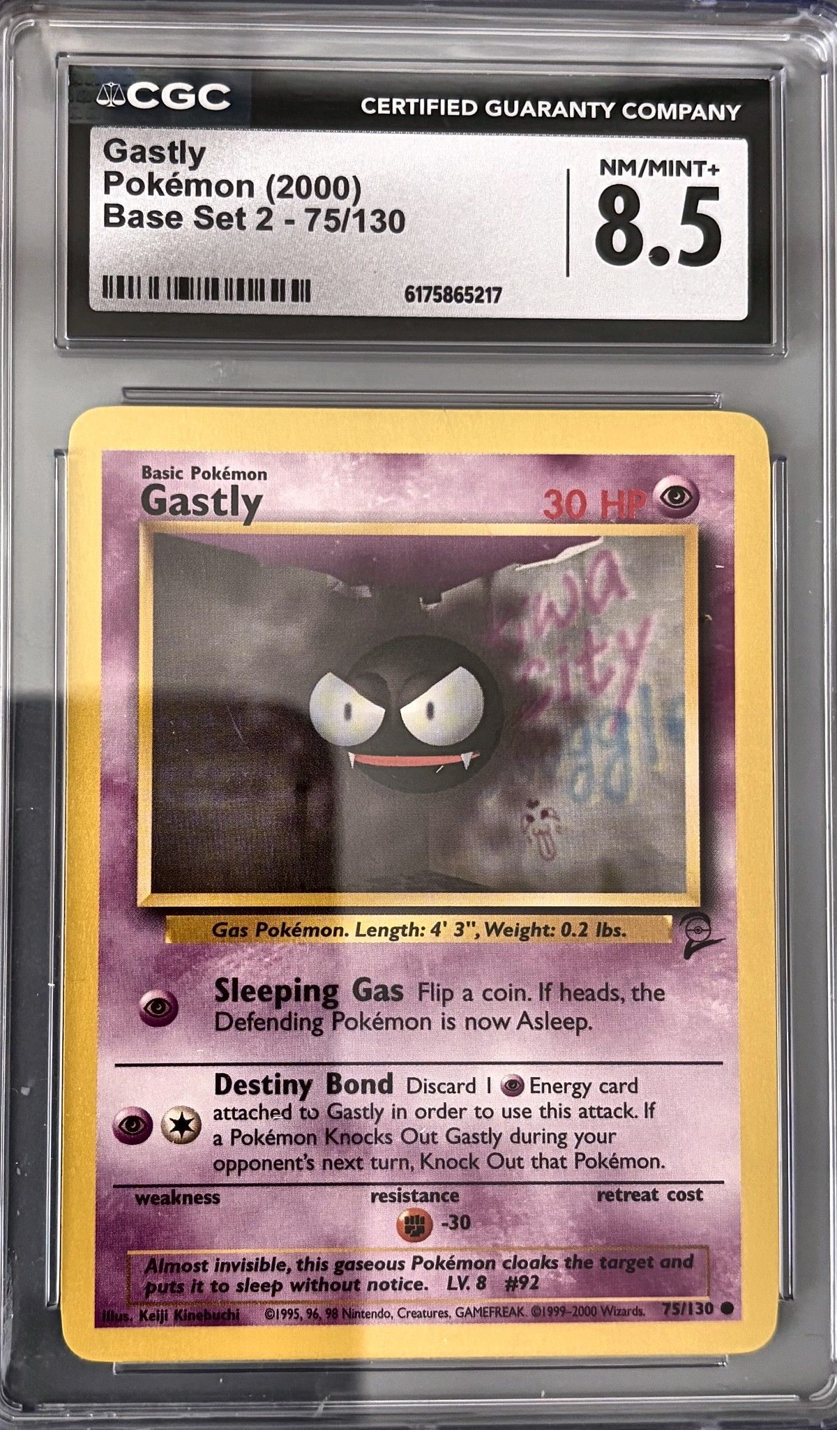 Gastly 75/130 (2000 Pokémon English Base Set 2) - CGC Nm/Mint+ 8.5, front