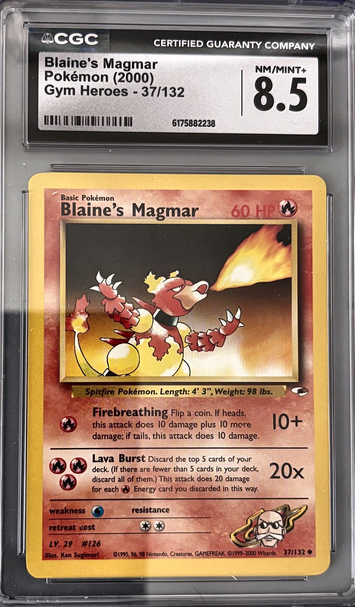 Blaine's Magmar 37/132 (2000 Pokémon English Gym Heroes) - CGC Nm/Mint+ 8.5, front