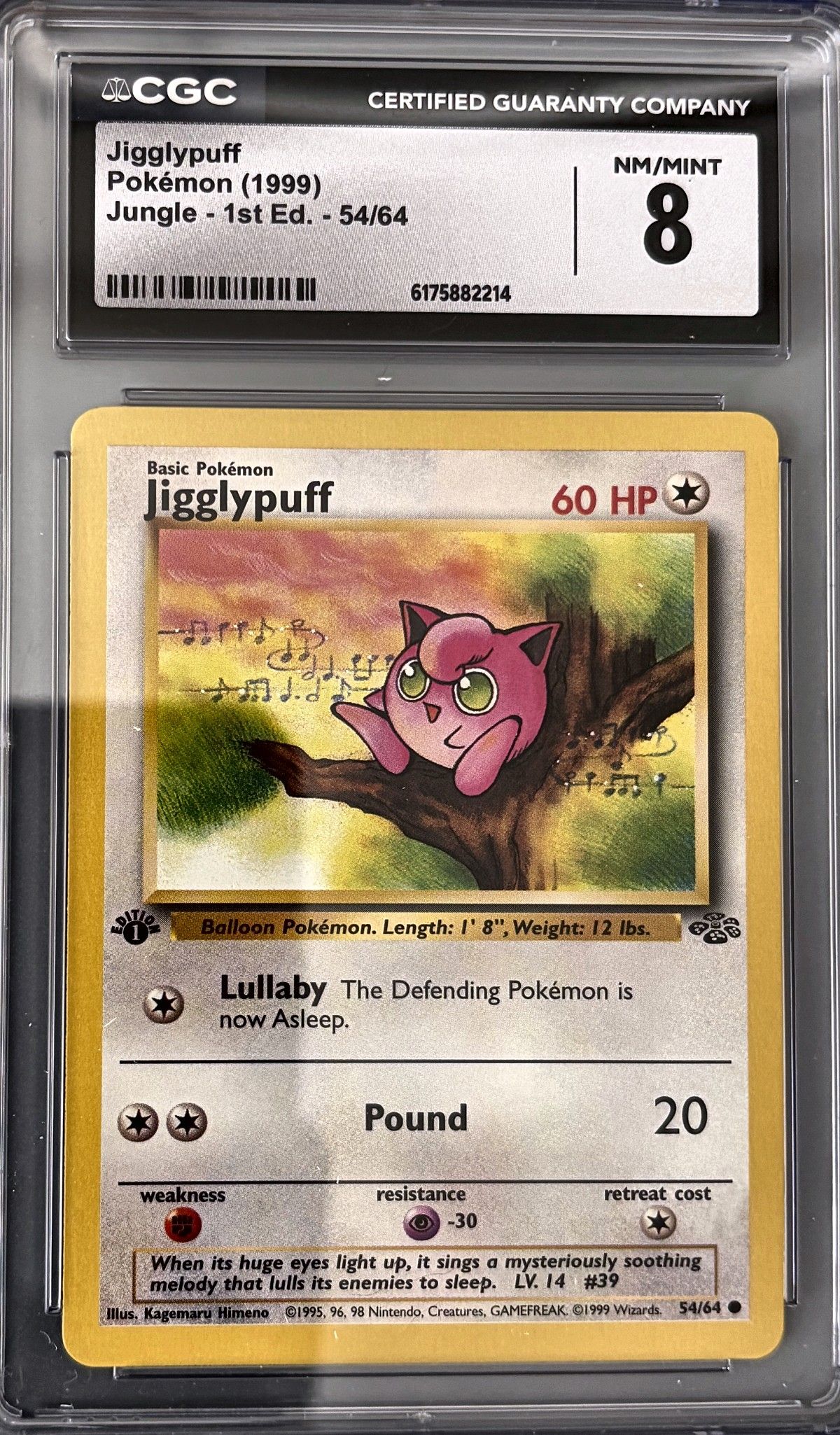 Jigglypuff 54/64 (1999 Pokémon English Jungle - 1st Ed.) - CGC Nm/Mint 8, front