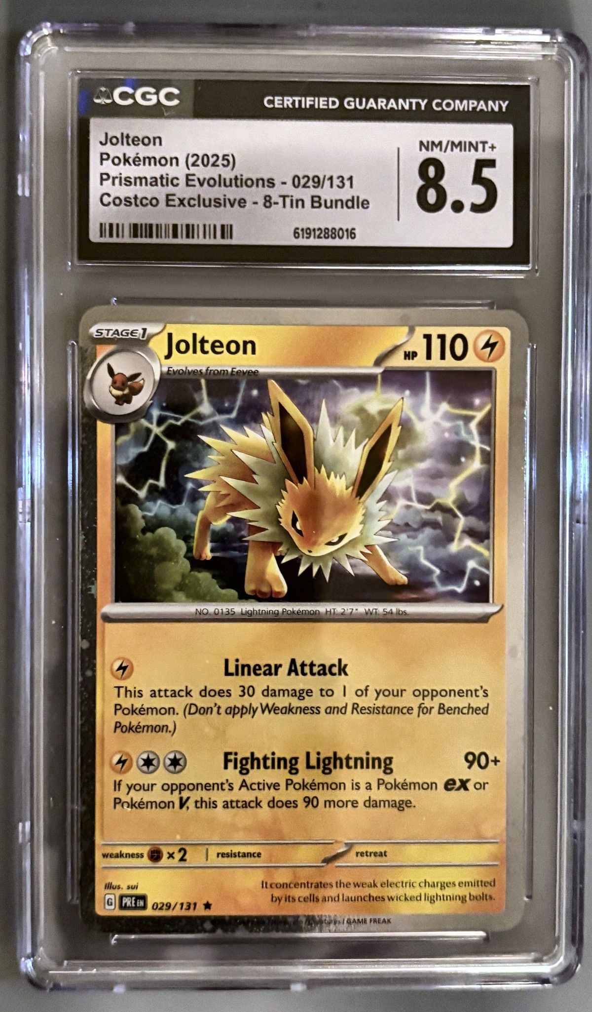 Jolteon 029/131 (2025 Pokémon English Prismatic Evolutions) - CGC Nm/Mint+ 8.5, front