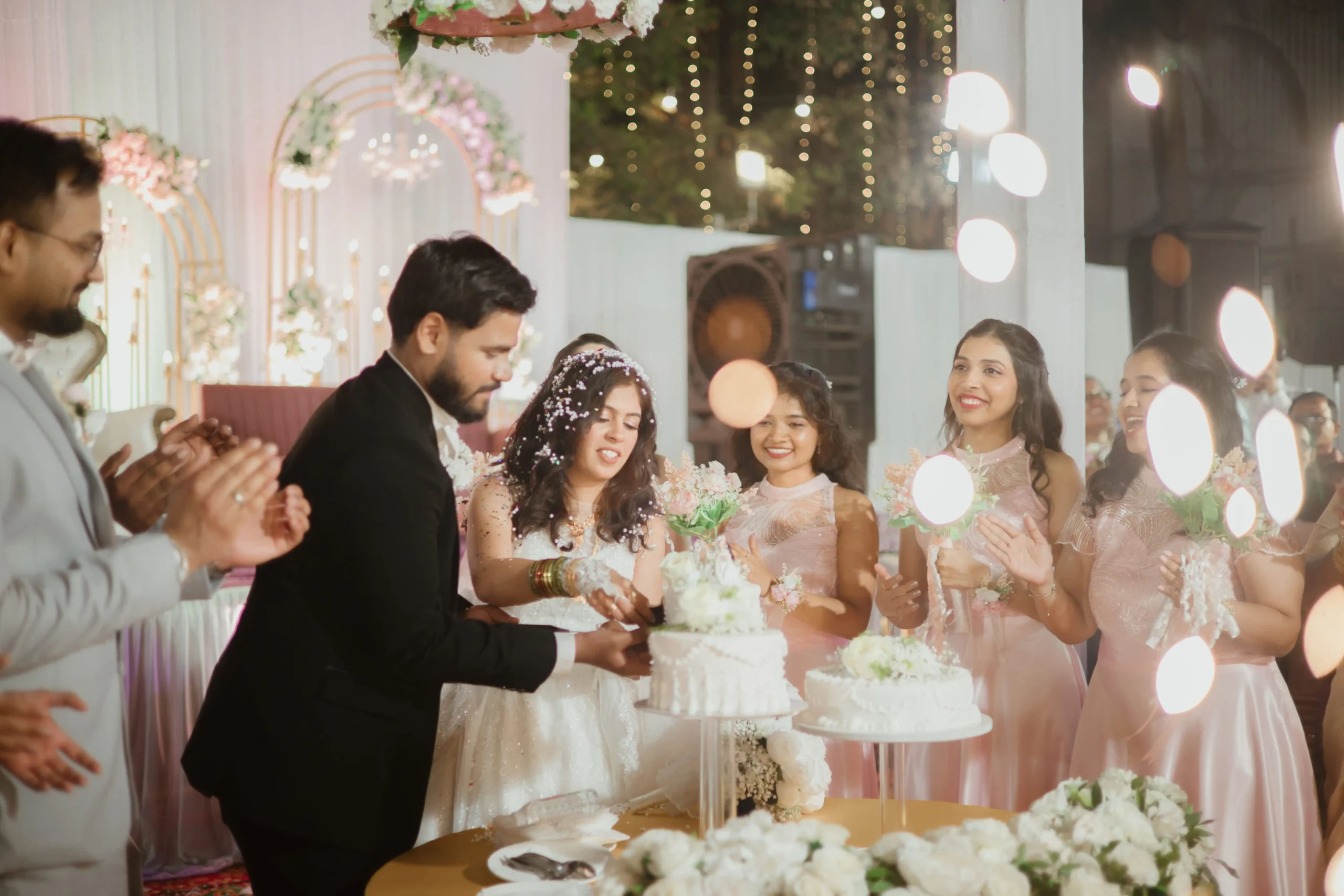 Wedding guests celebrating