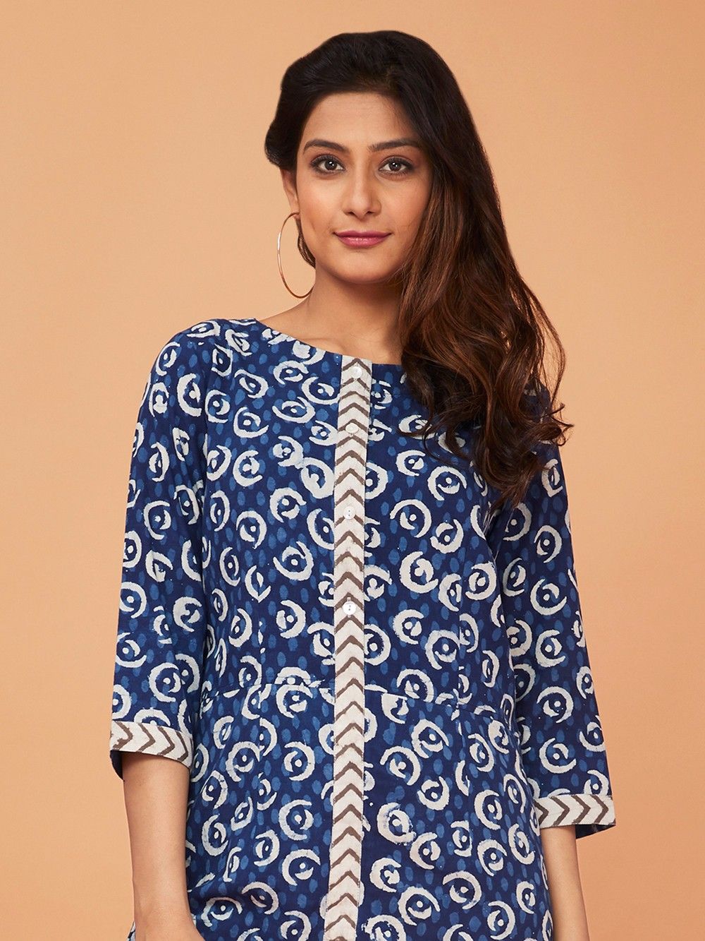 Buy Blue Block Printed Cotton Dress online at Theloom