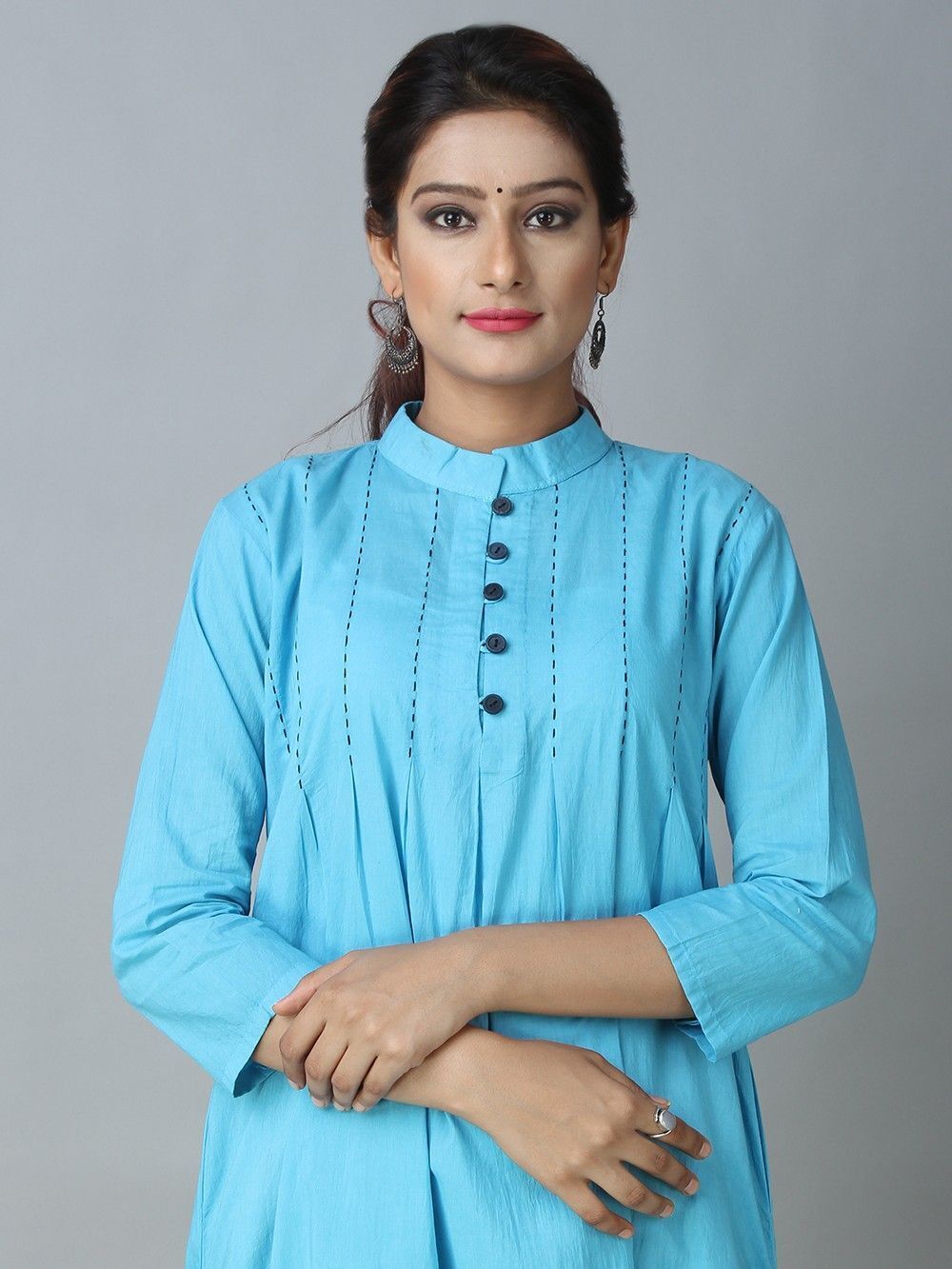 Buy Sky Blue Chanderi Cotton Suit - Set Of 3 online at Theloom