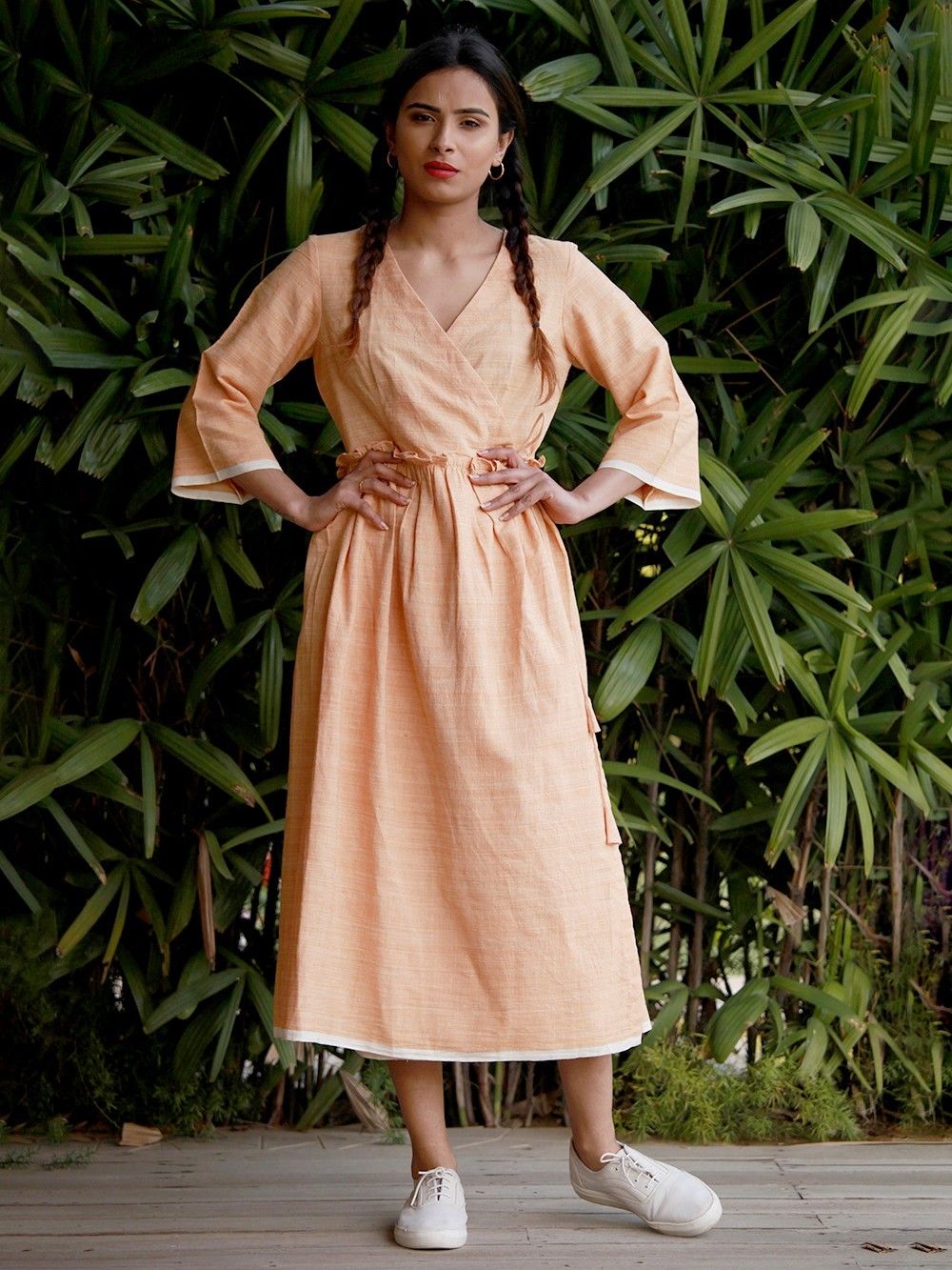 Buy Yellow Khadi Cotton Angrakha Dress online at Theloom