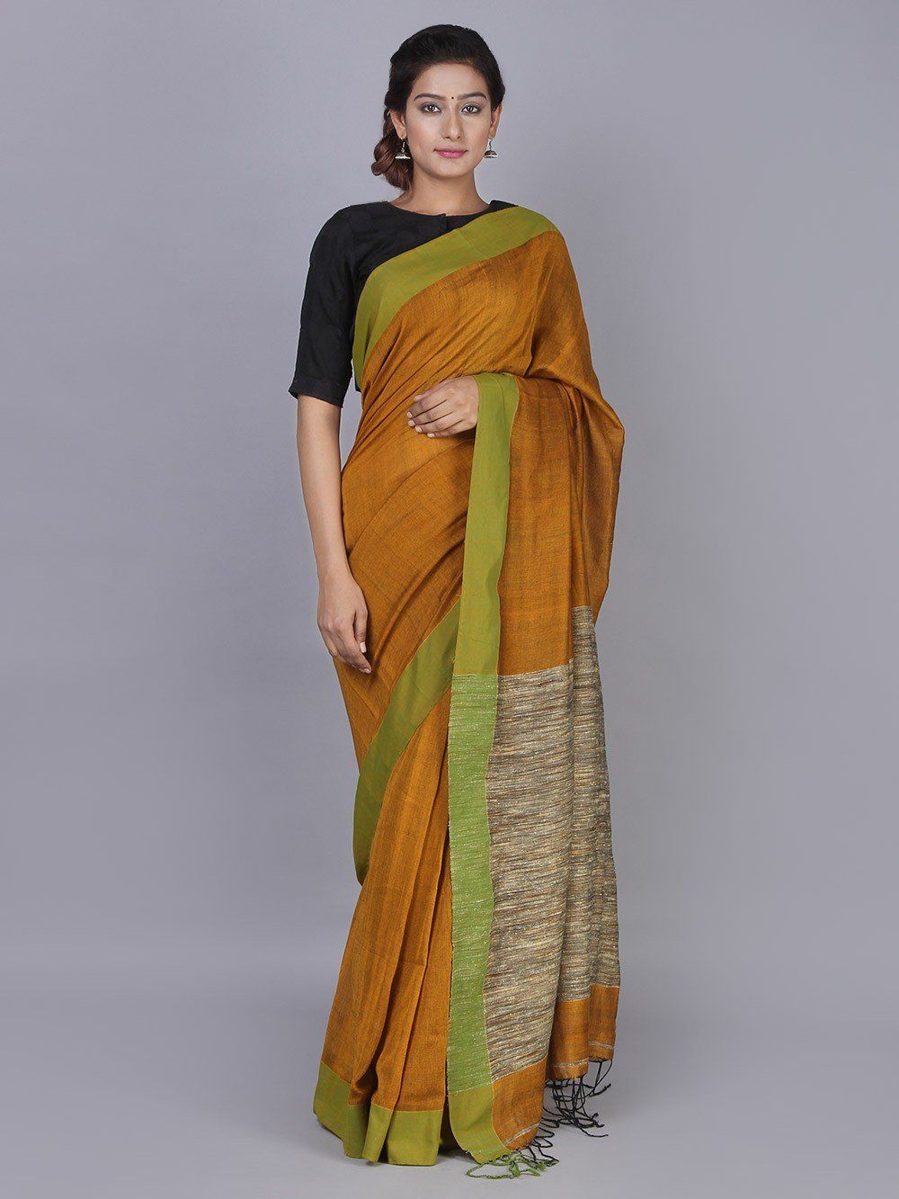 Buy Mustard Yellow Khadi Cotton Saree online at Theloom