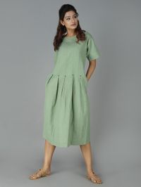 Buy Peach Linen Dress online at Theloom