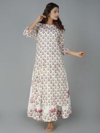 Buy Off White Pink Block Printed Mulmul Skirt online at Theloom