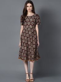 Buy Peach Cotton Kalamkari Dress online at Theloom