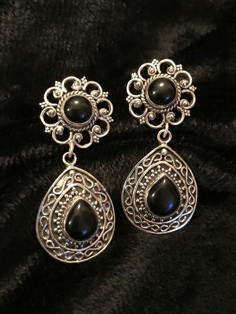 vintage silver black onyx earrings